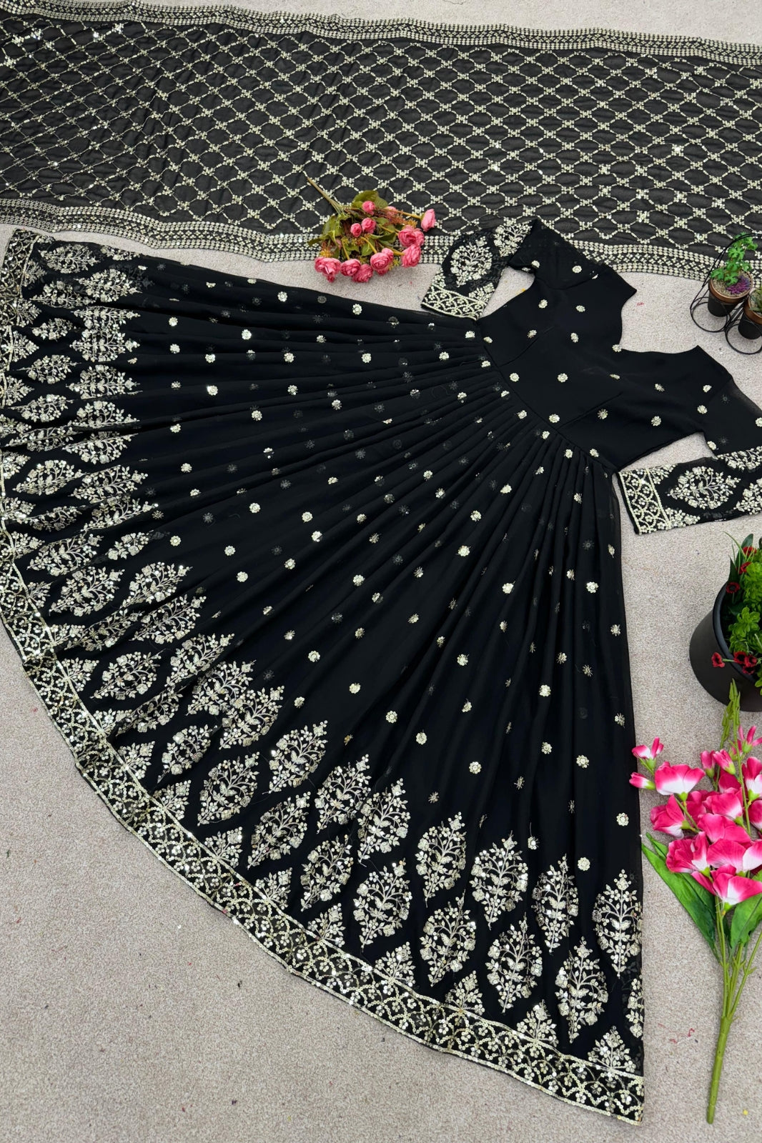 Elegant Embroidered Sequin Designer Anarkali with Dupatta