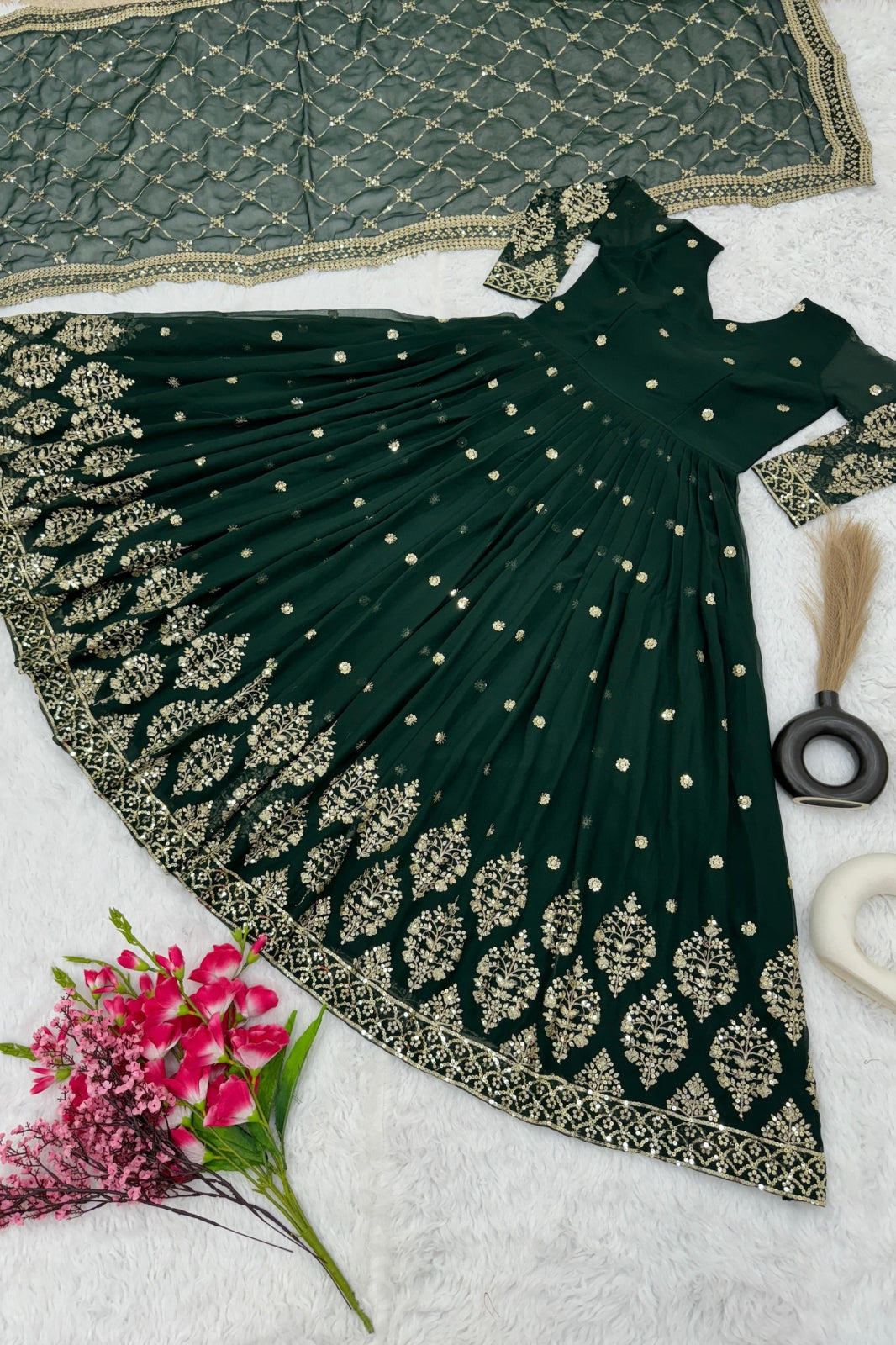 Elegant Embroidered Sequin Designer Anarkali with Dupatta