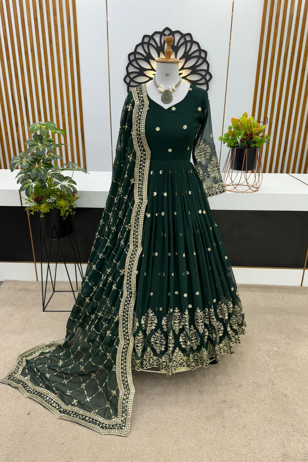 Elegant Embroidered Sequin Designer Anarkali with Dupatta