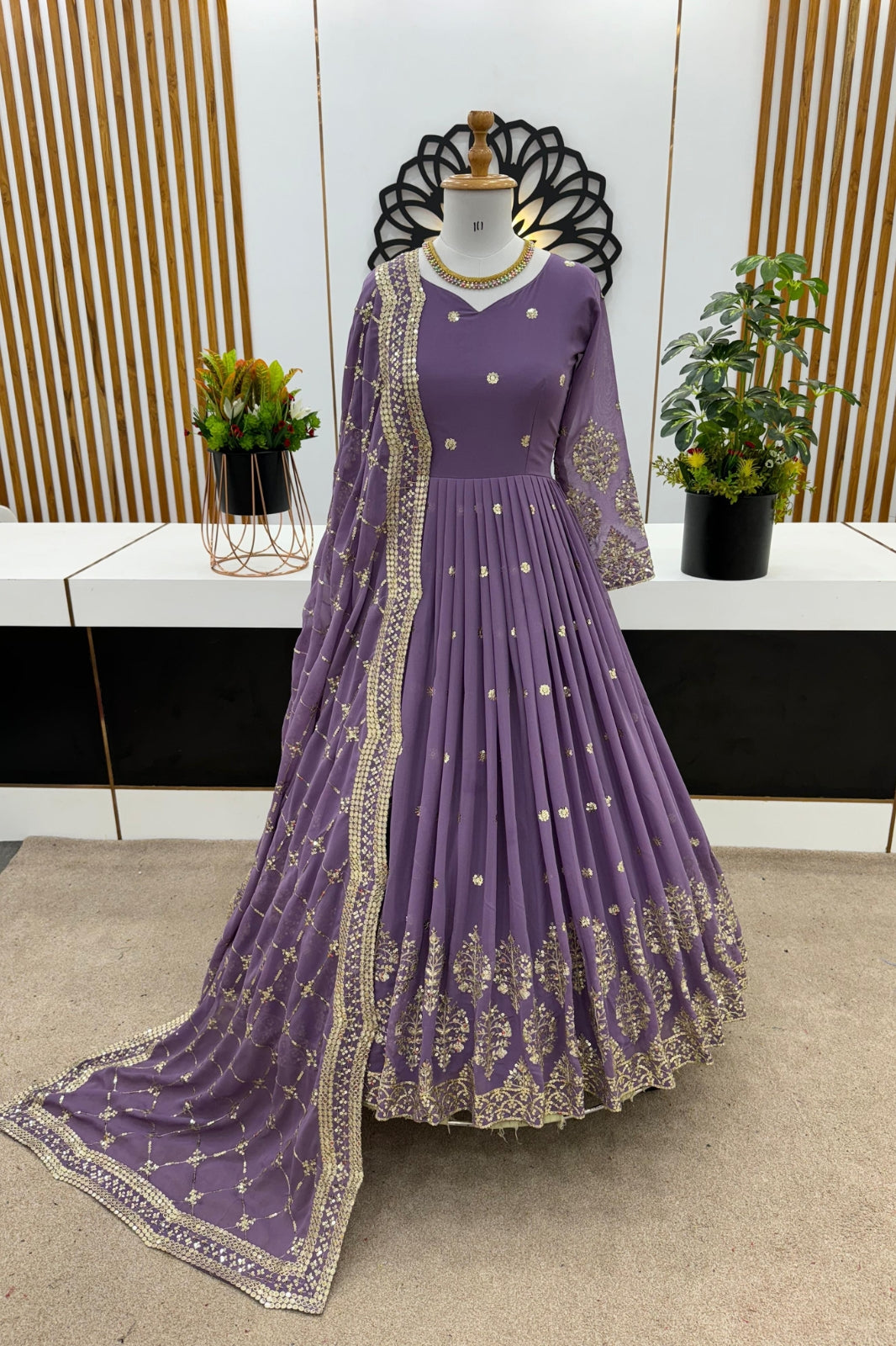 Elegant Embroidered Sequin Designer Anarkali with Dupatta