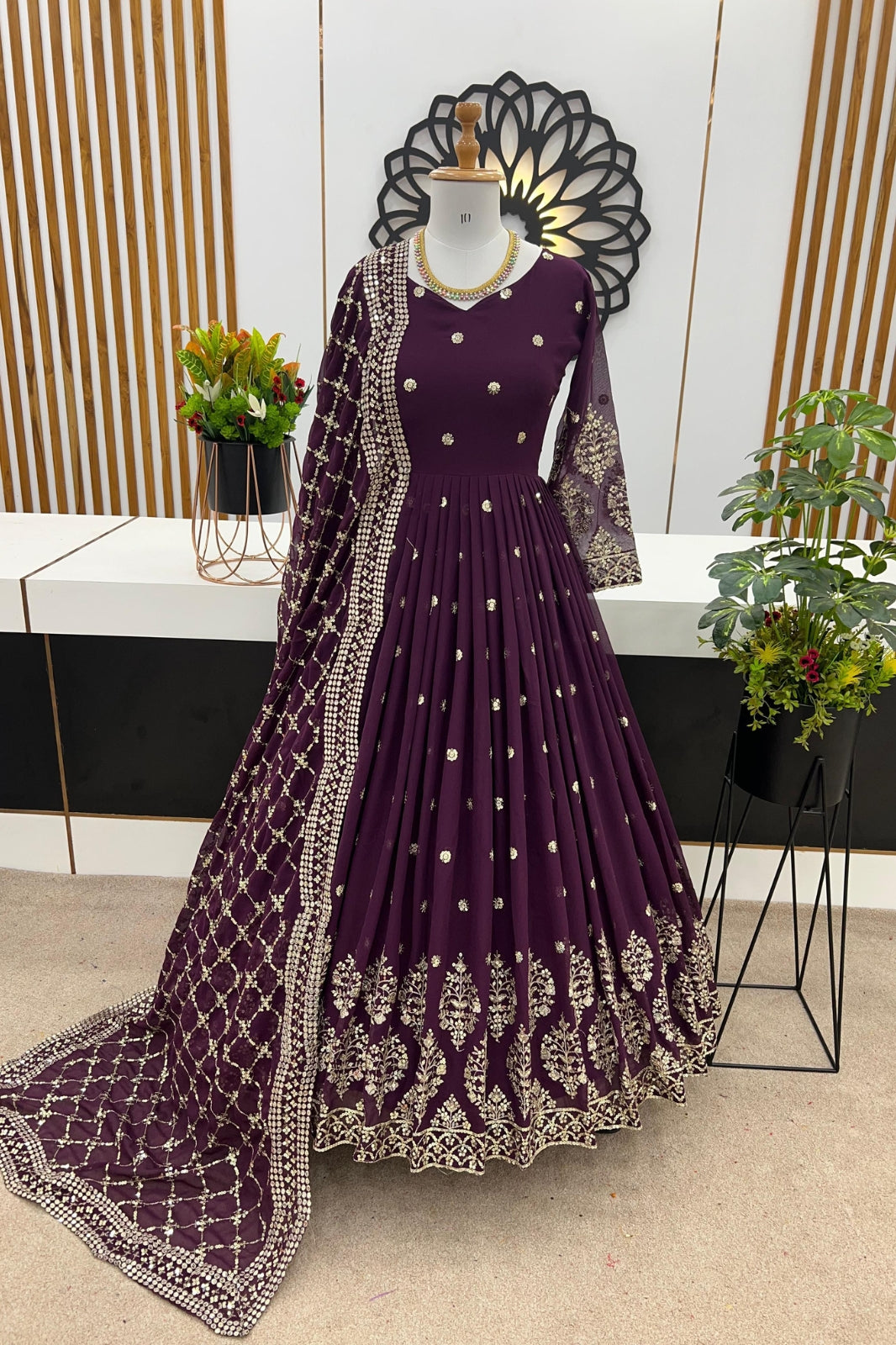 Elegant Embroidered Sequin Designer Anarkali with Dupatta