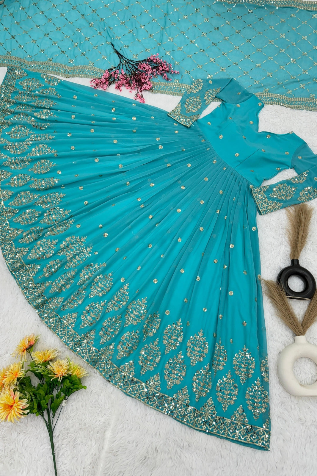 Elegant Embroidered Sequin Designer Anarkali with Dupatta