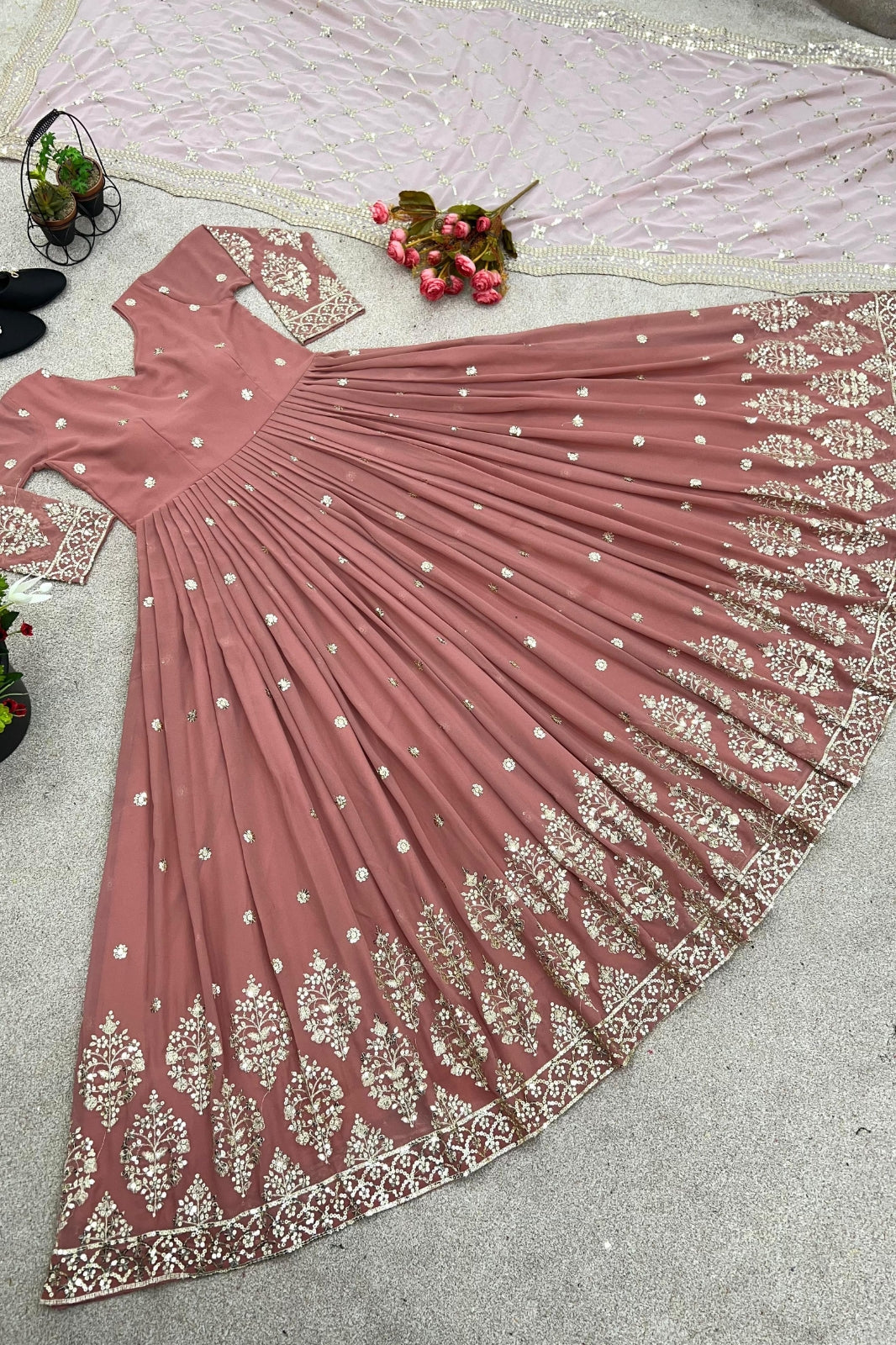 Elegant Embroidered Sequin Designer Anarkali with Dupatta