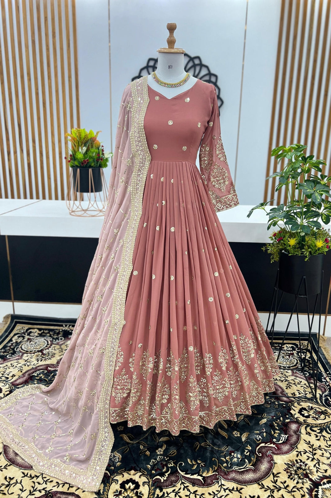 Elegant Embroidered Sequin Designer Anarkali with Dupatta