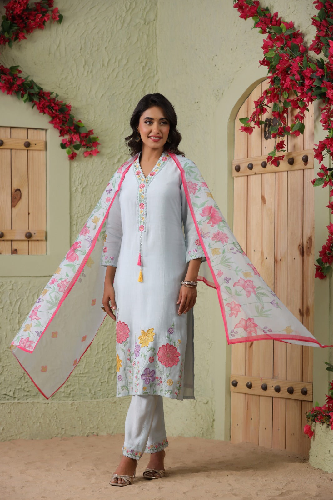 Stylish Blue 3-Piece Pant Set with Dupatta