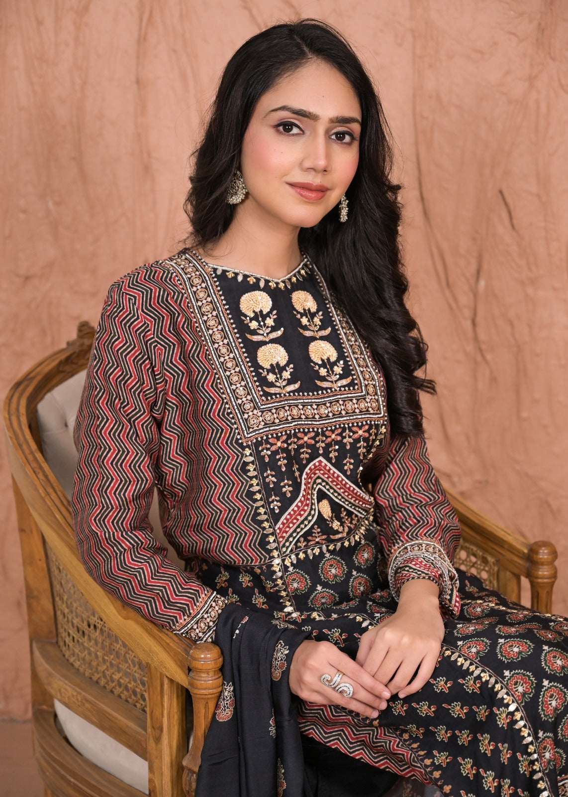 Chic Black Muslin Partywear Pant Set with Dupatta