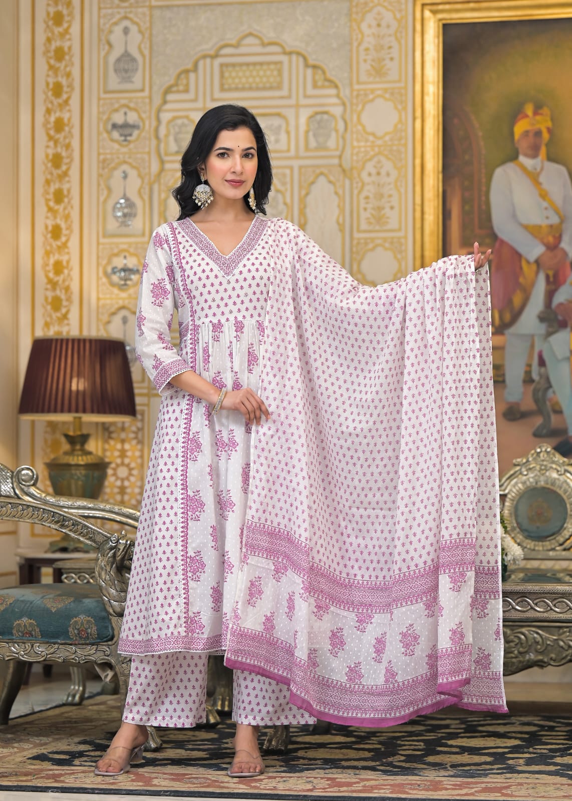 Graceful Pink Designer Cotton Anarkali Suit with Dupatta
