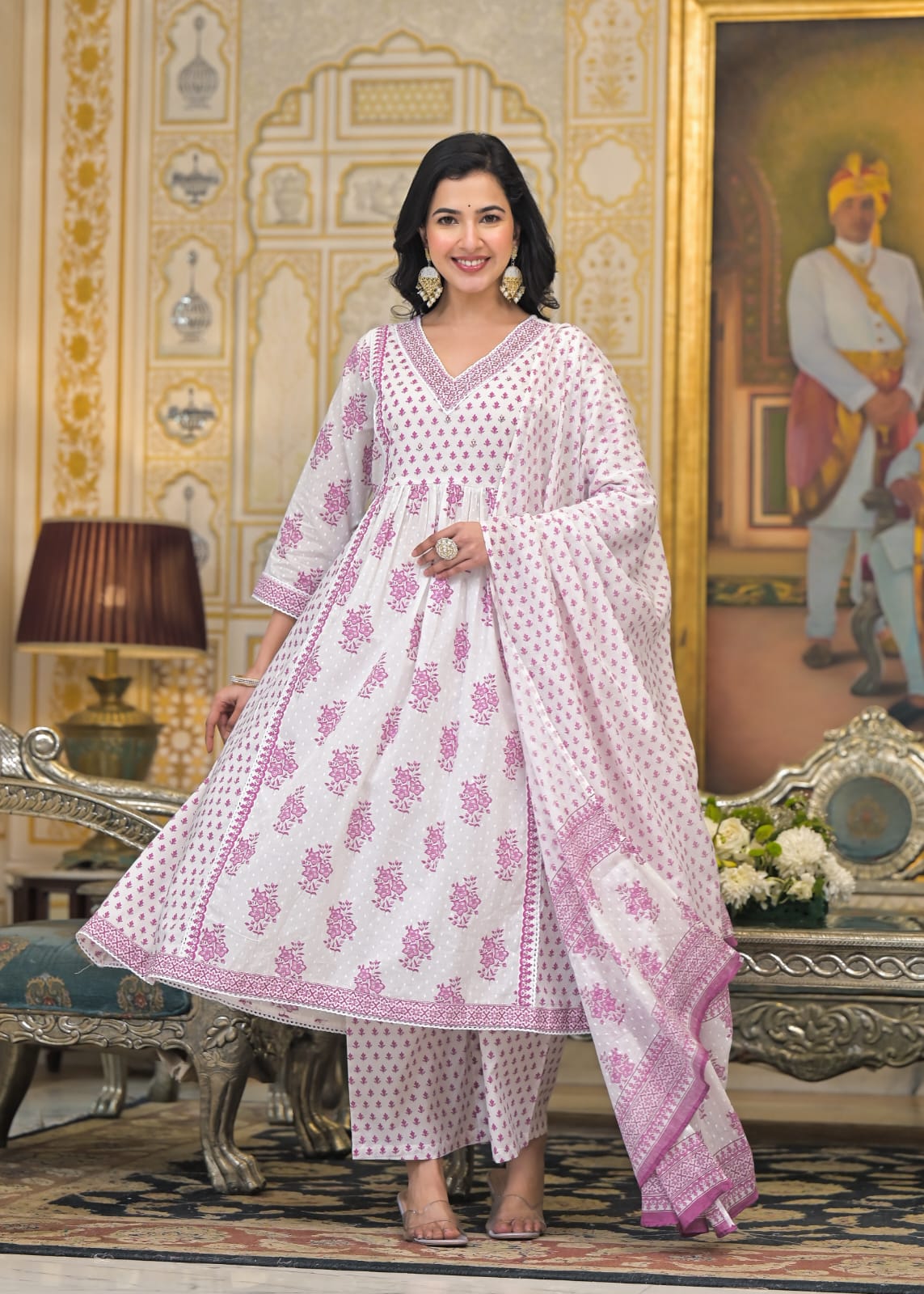 Graceful Pink Designer Cotton Anarkali Suit with Dupatta