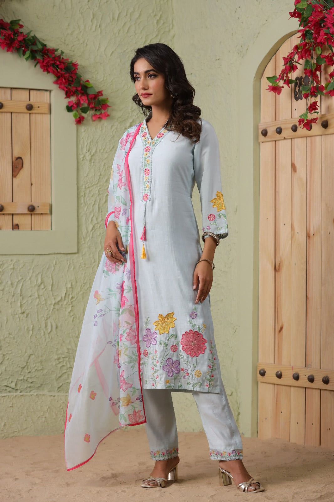 Stylish Blue 3-Piece Pant Set with Dupatta