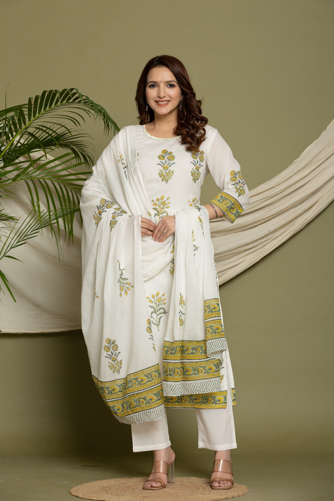 Charming Yellow Cotton Anarkali Suit Set with Dupatta