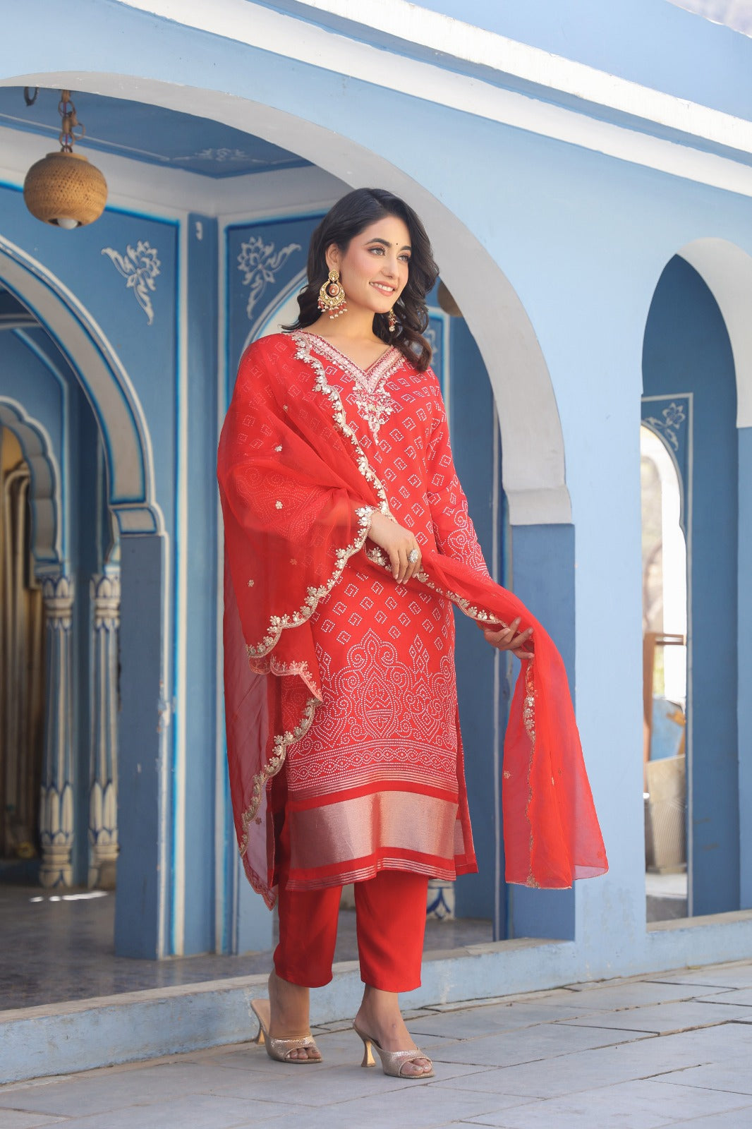 Stunning Red Partywear Silk 3-Piece Suit with Dupatta