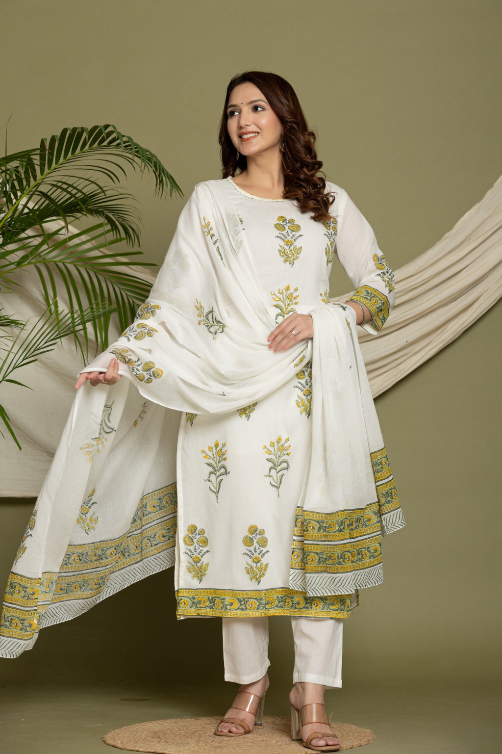 Charming Yellow Cotton Anarkali Suit Set with Dupatta