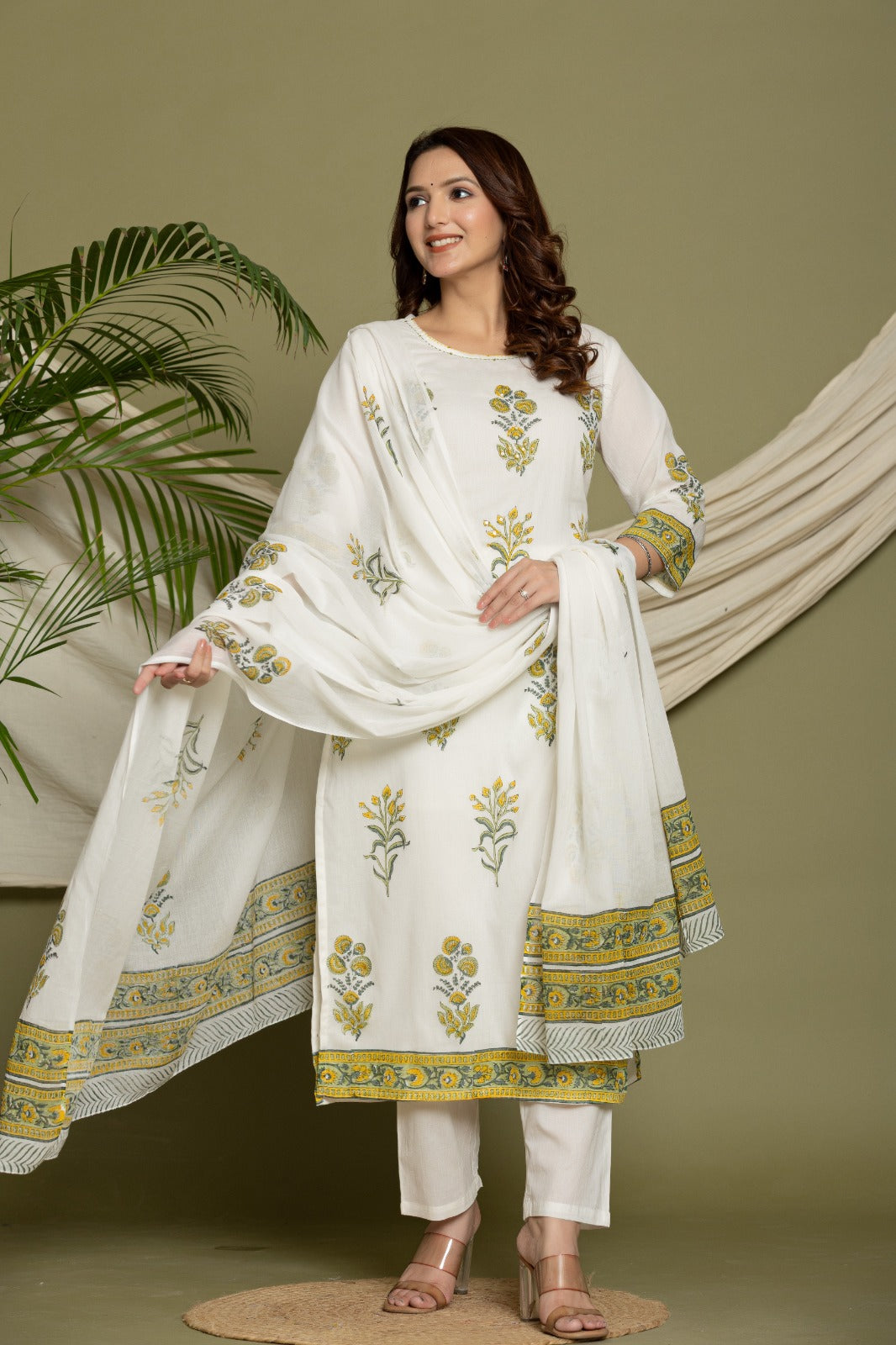 Charming Yellow Cotton Anarkali Suit Set with Dupatta