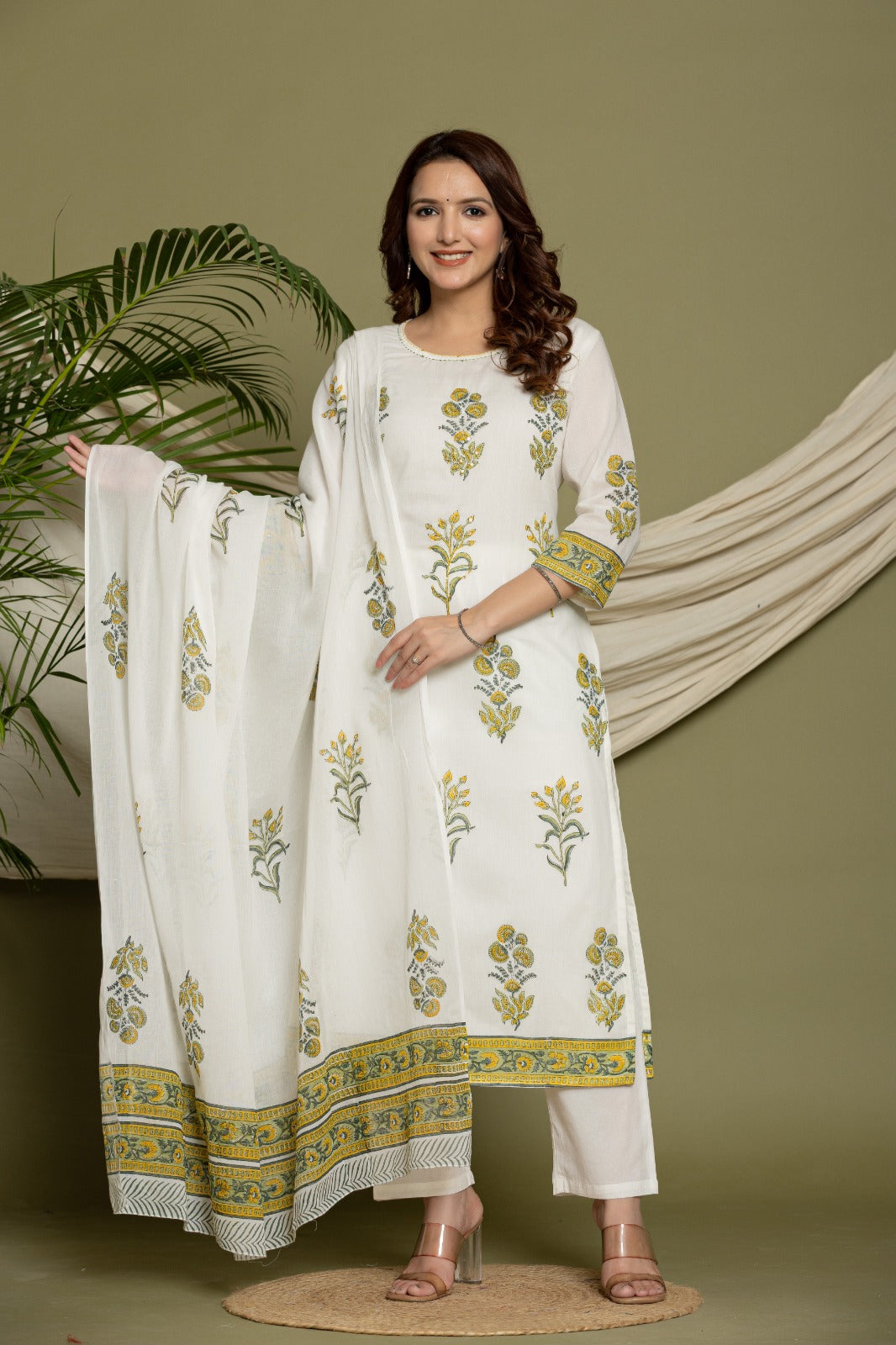 Charming Yellow Cotton Anarkali Suit Set with Dupatta