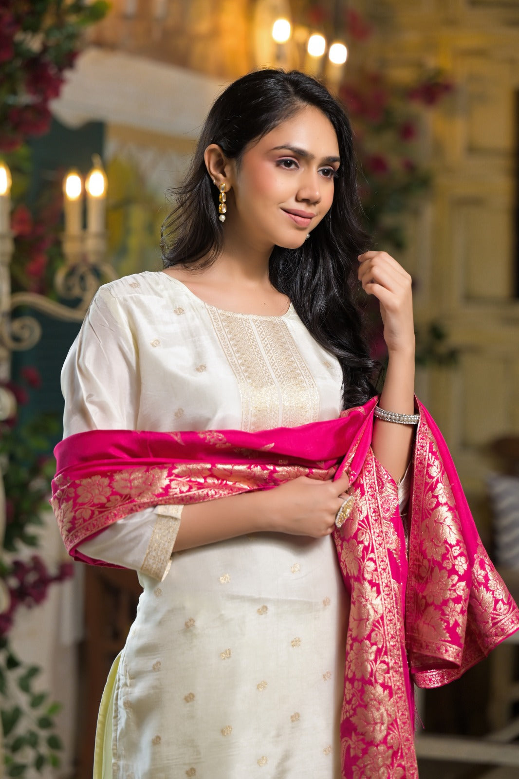 Elegant White Party Wear Dola Silk 3-Piece Suit with Dupatta