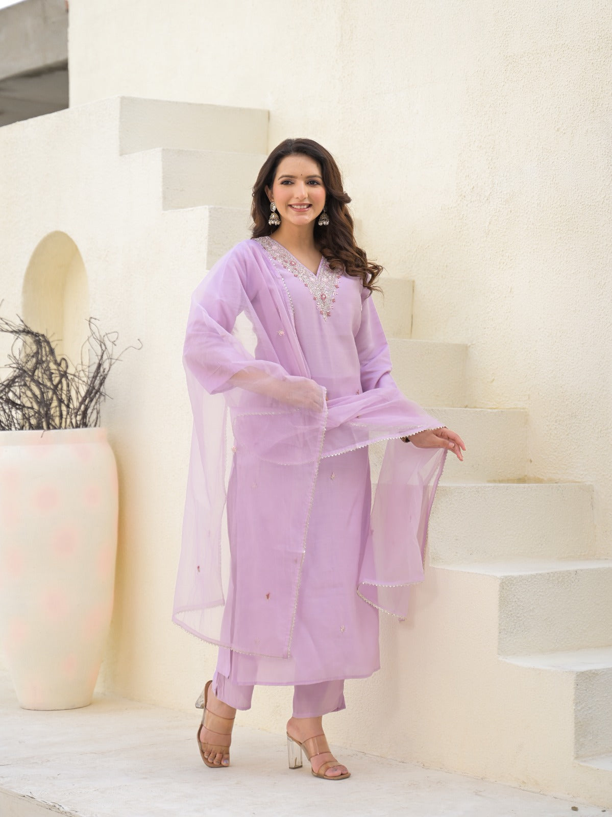 Royal Purple Chanderi Partywear 3-Piece Suit with Dupatta