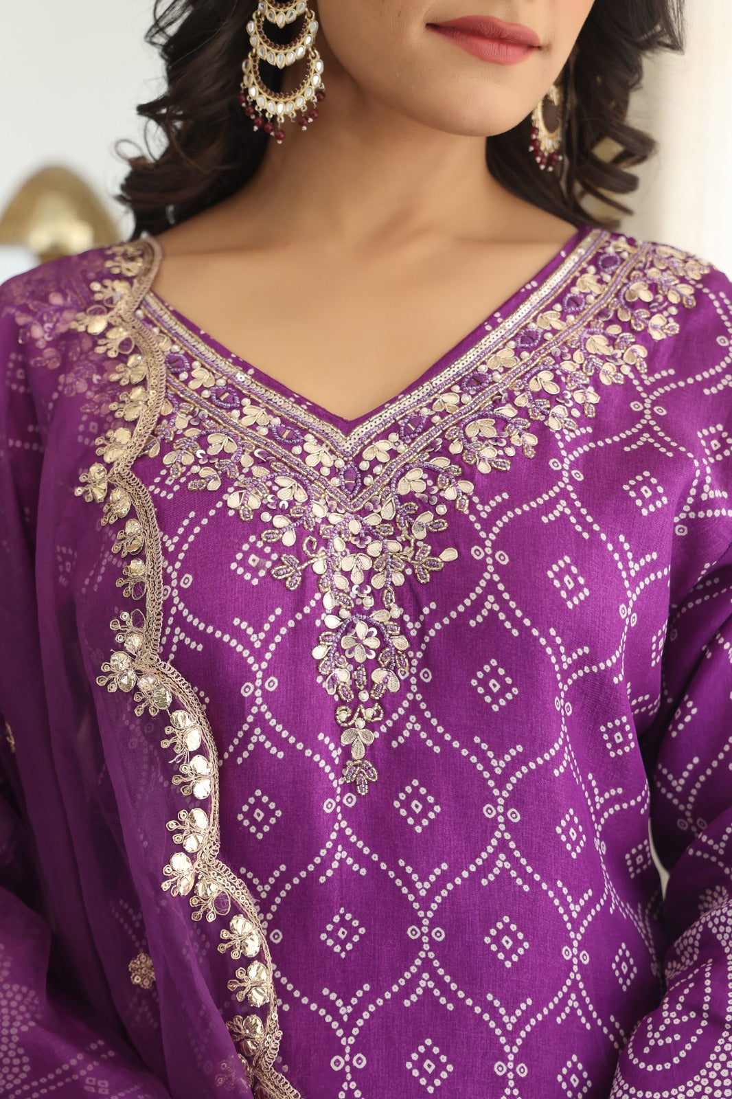 Royal Purple Party Wear 3-Piece Gaji Silk Suit Set with Dupatta
