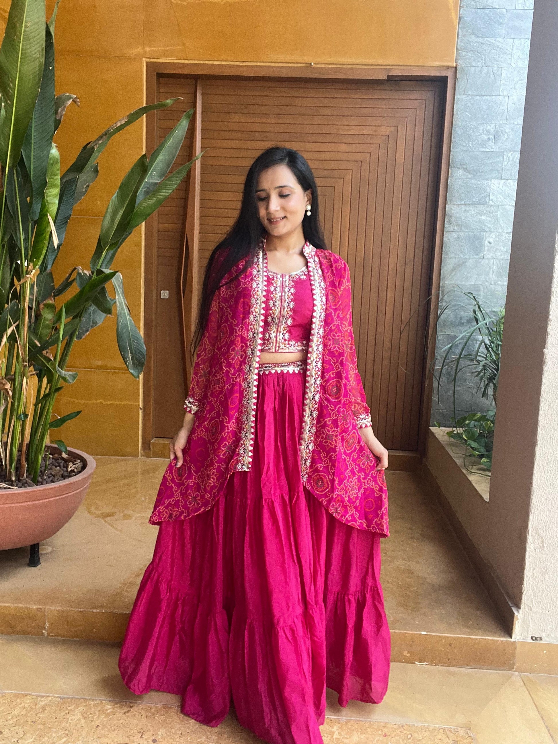 Festival Bandhej Lehenga Choli with Shrug