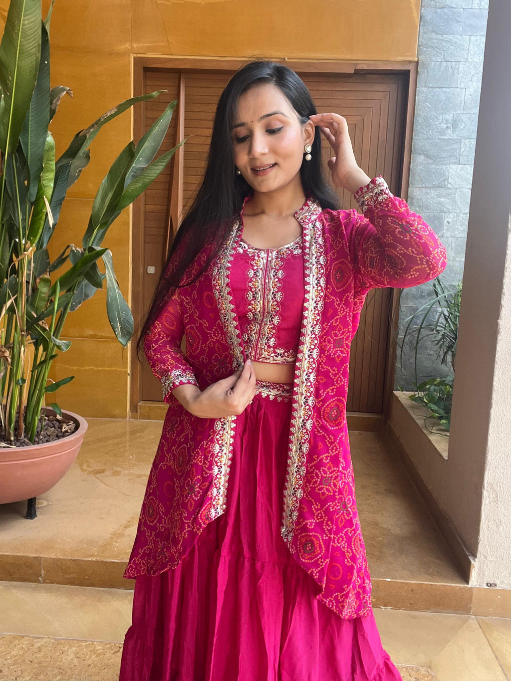 Festival Bandhej Lehenga Choli with Shrug