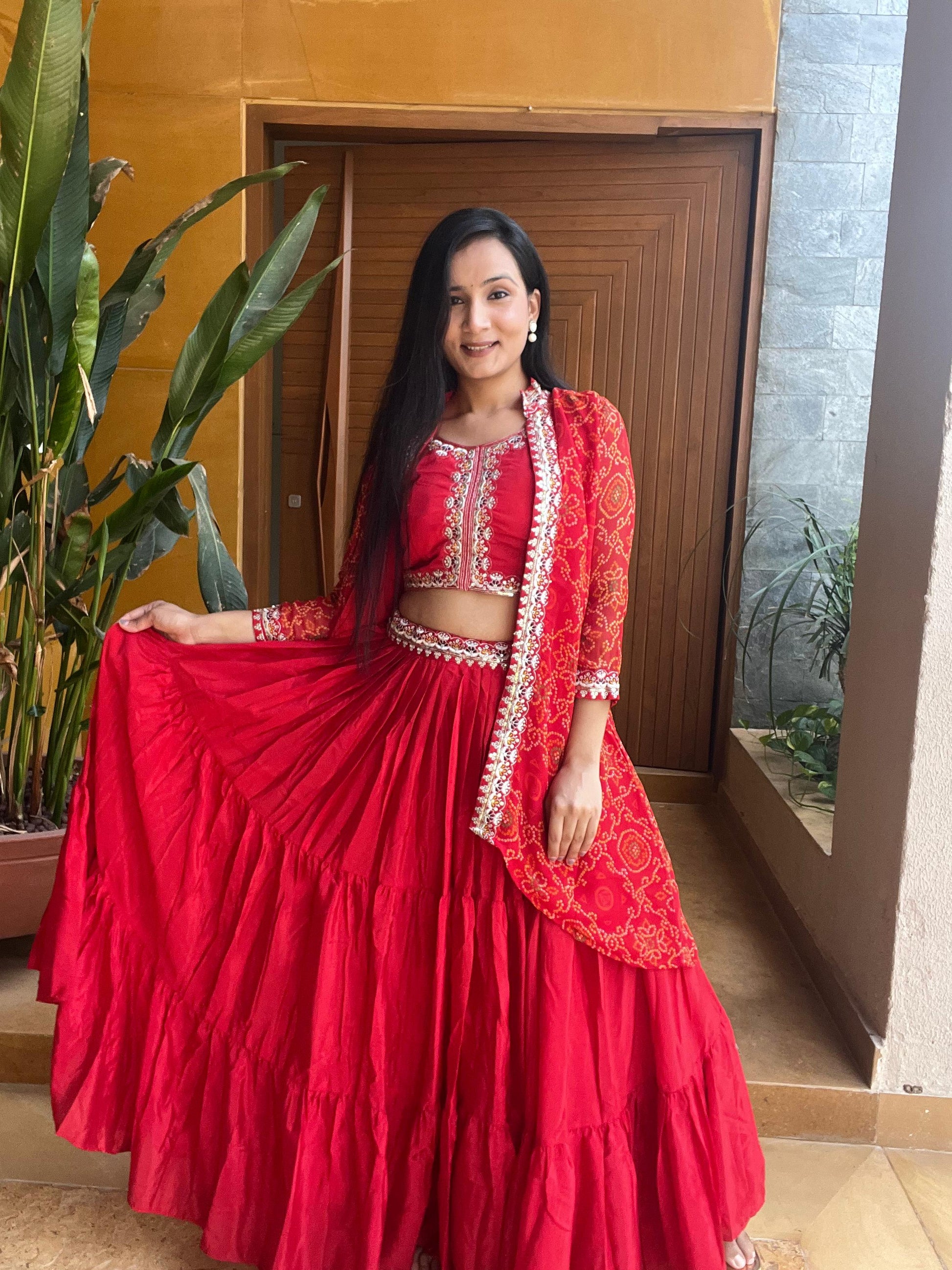 Festival Bandhej Lehenga Choli with Shrug