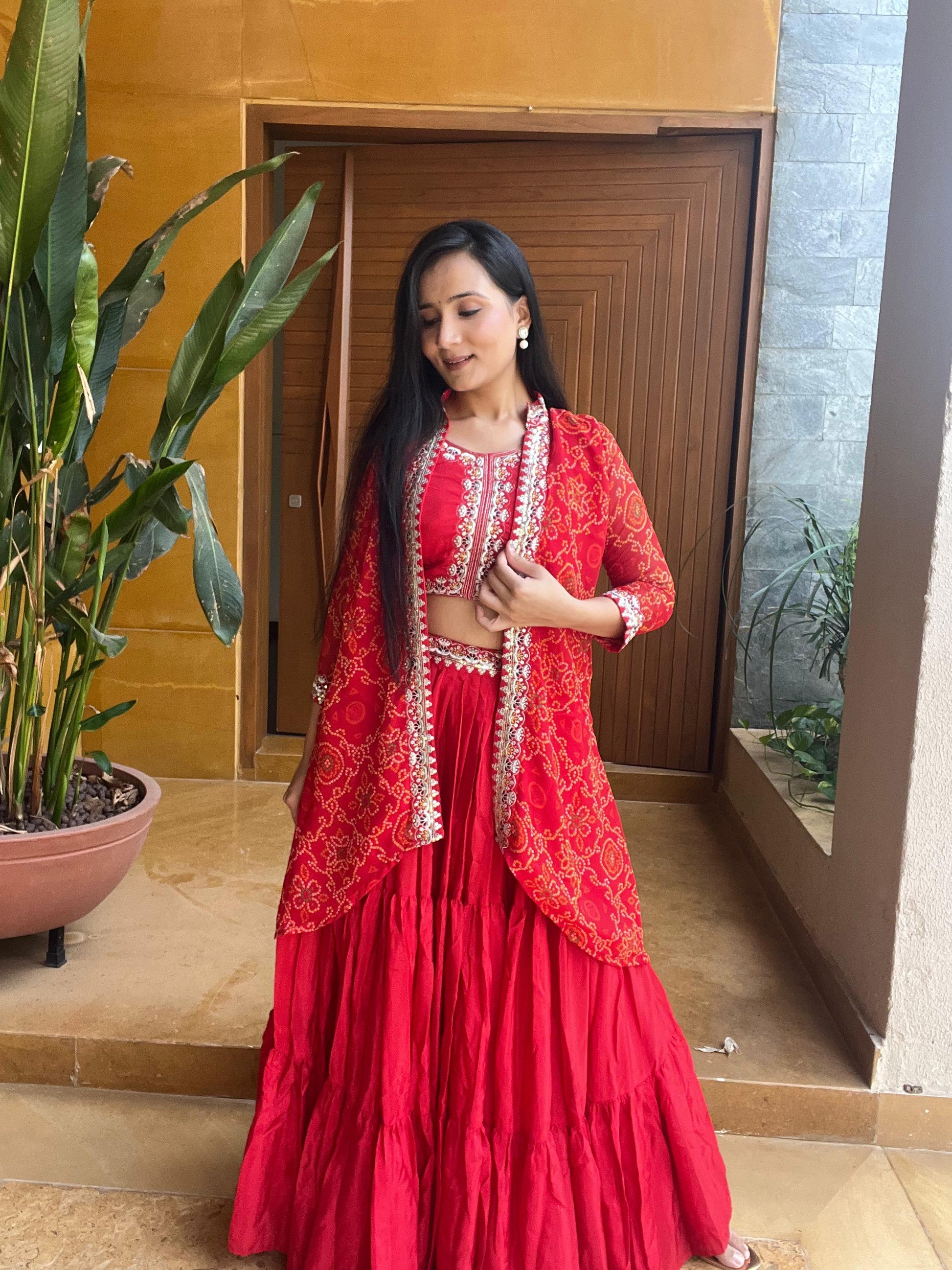 Festival Bandhej Lehenga Choli with Shrug