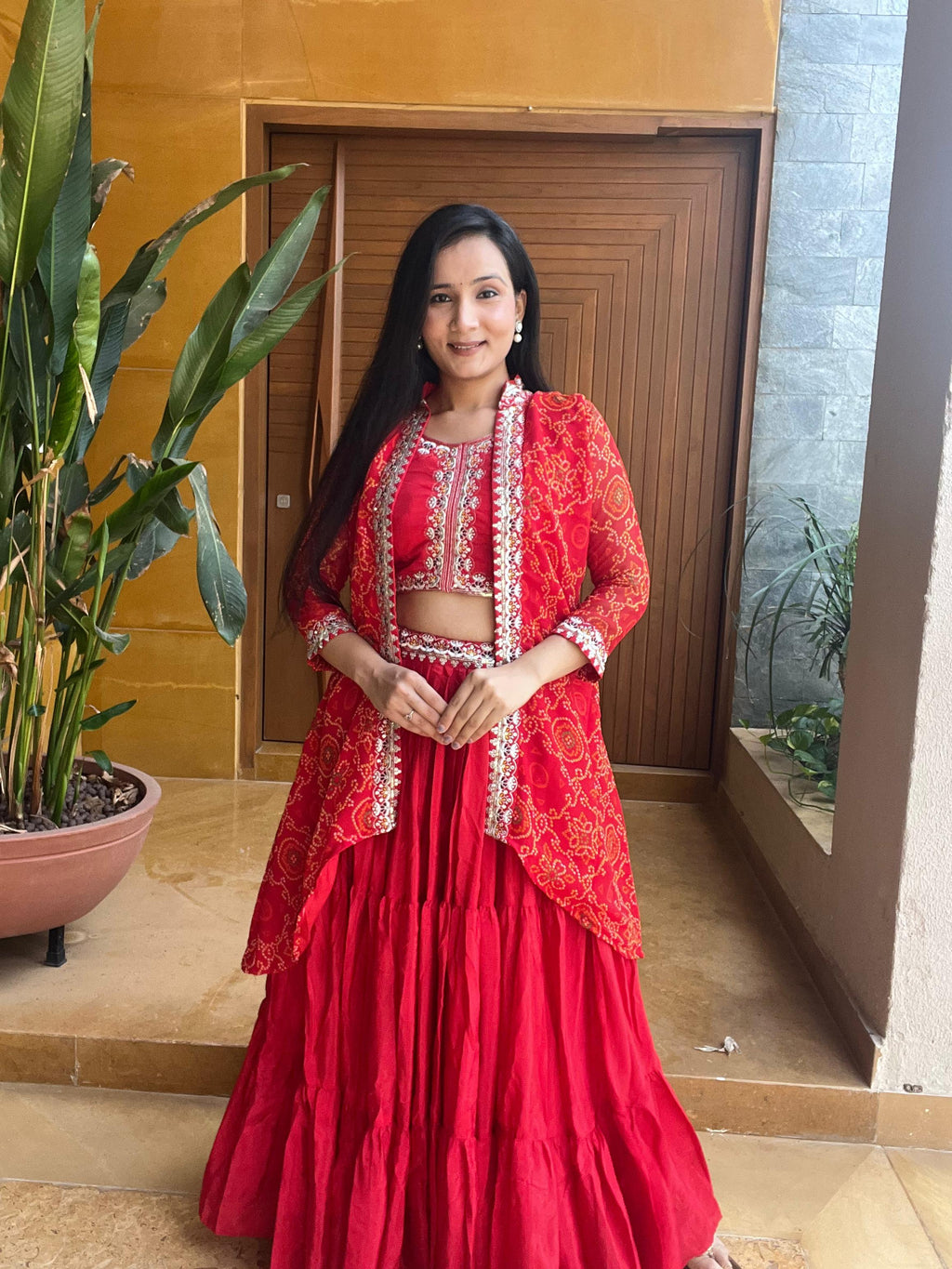 Festival Bandhej Lehenga Choli with Shrug