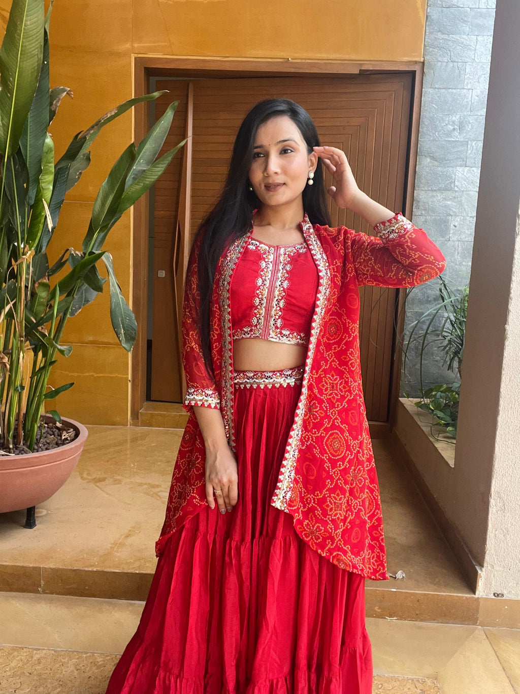 Festival Bandhej Lehenga Choli with Shrug