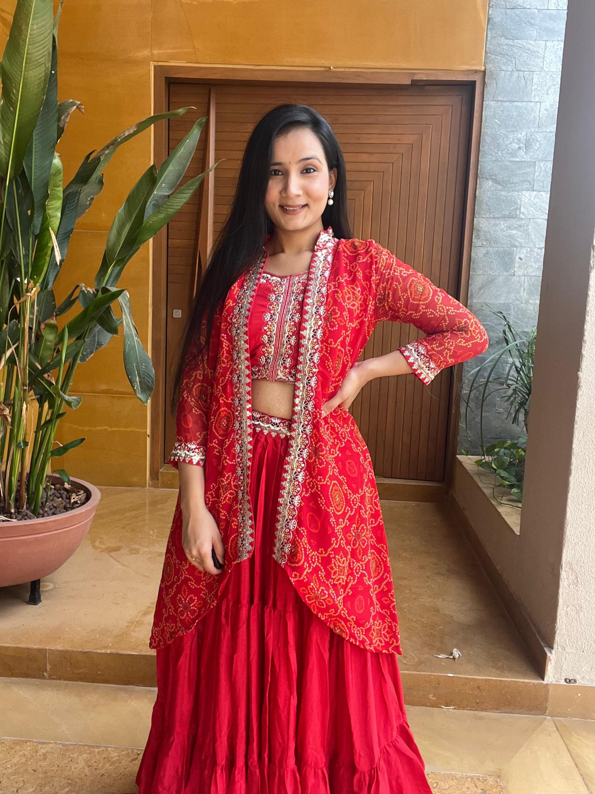 Festival Bandhej Lehenga Choli with Shrug