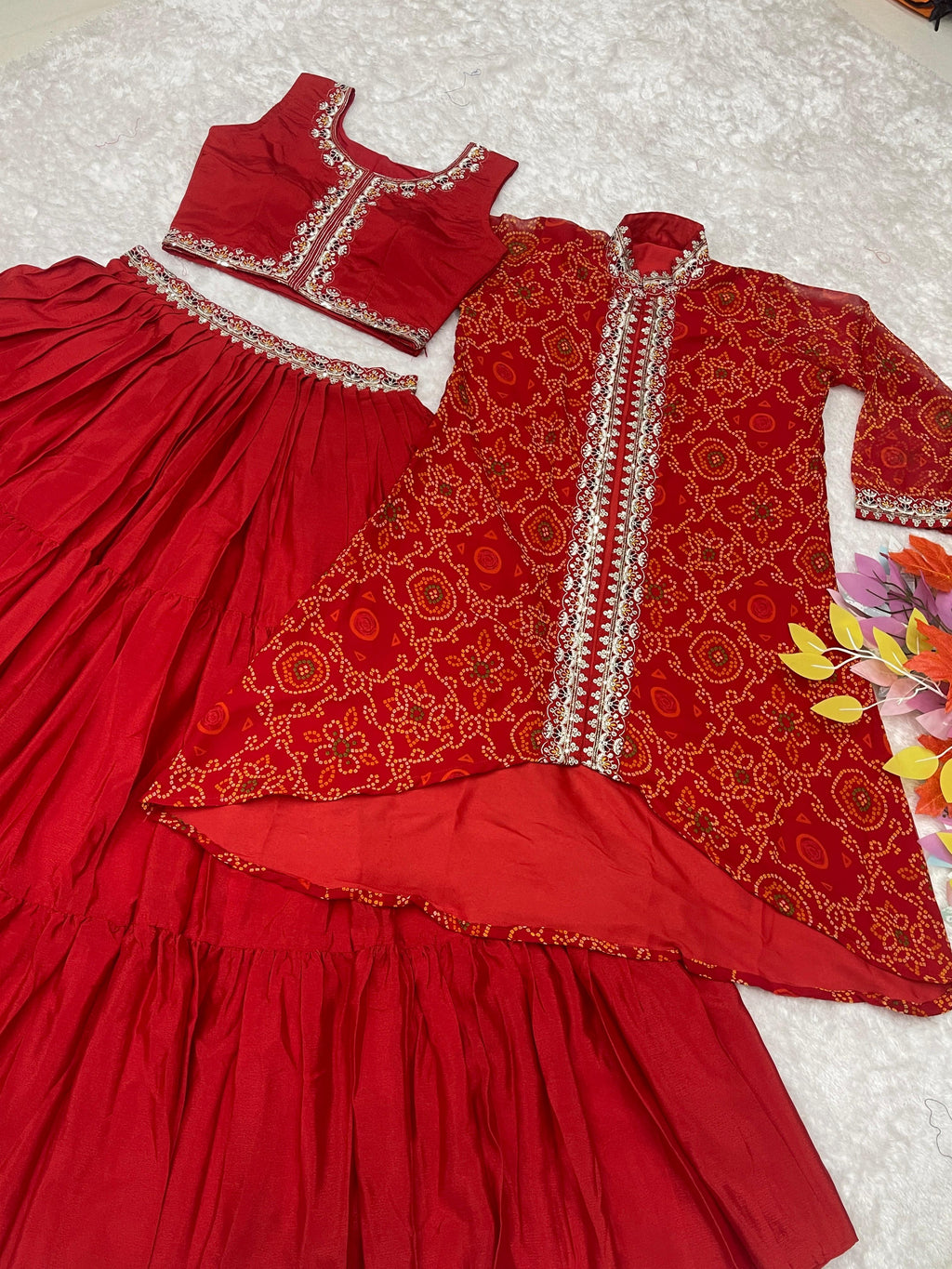 Festival Bandhej Lehenga Choli with Shrug