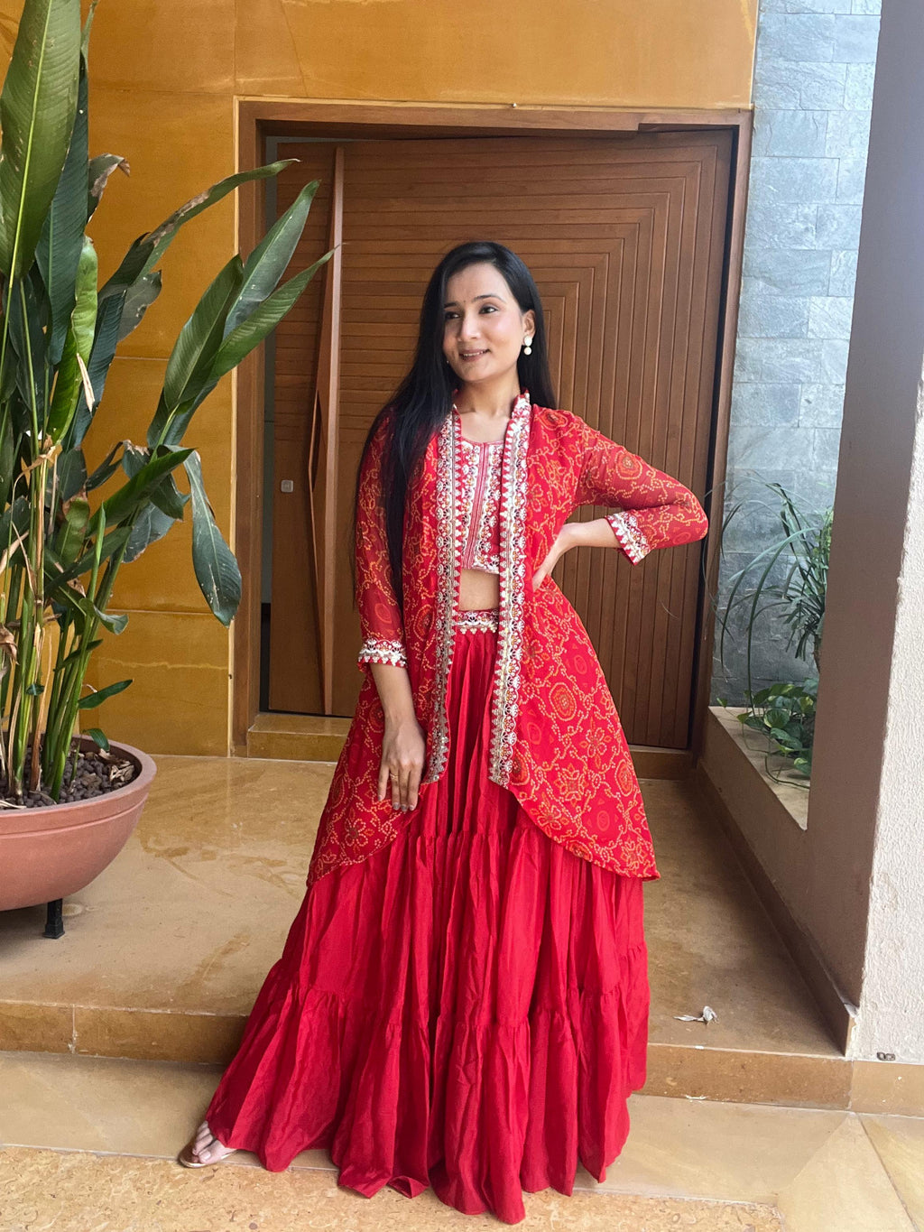 Festival Bandhej Lehenga Choli with Shrug