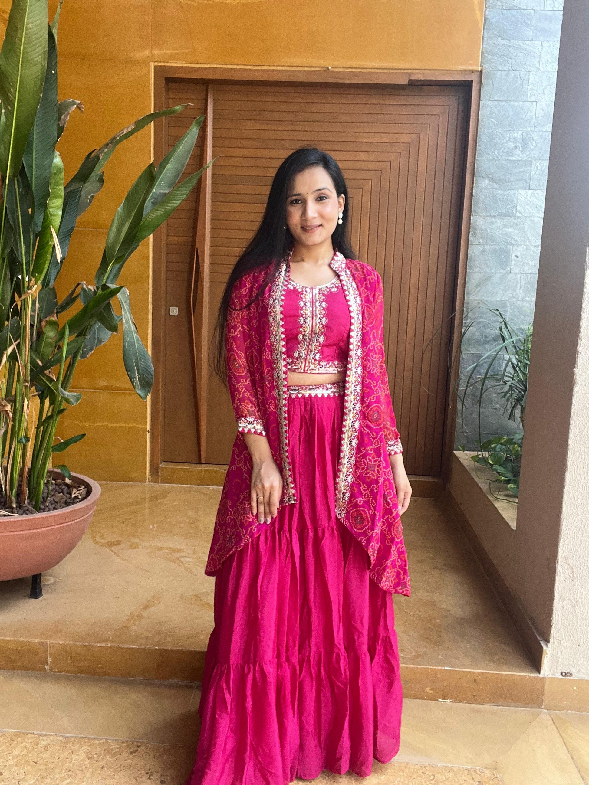 Festival Bandhej Lehenga Choli with Shrug