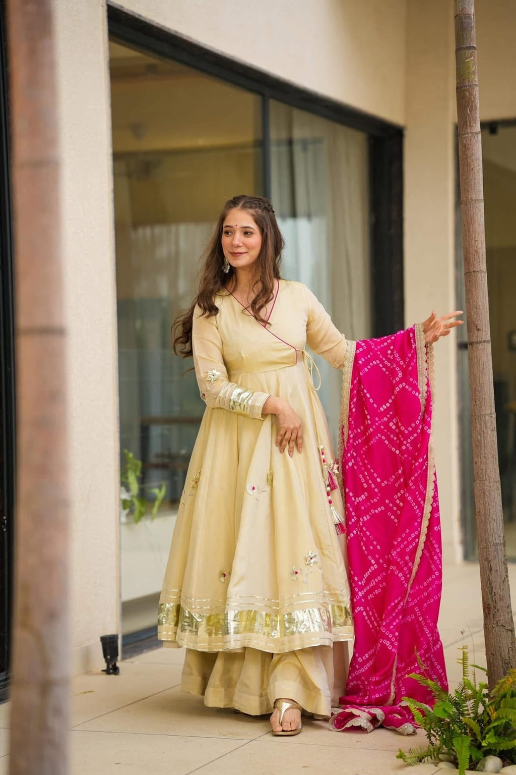Royal Bandhani Charm Anarkali Palazzo Set with Dupatta