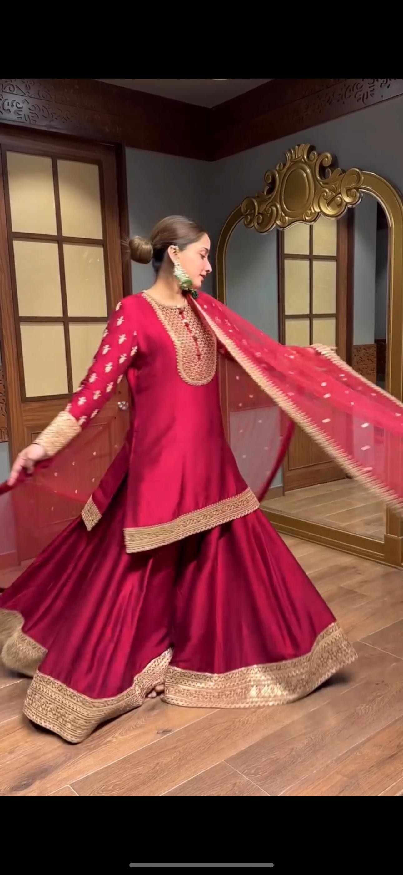 Elegant Embroidered Sequence Designer Sharara Set