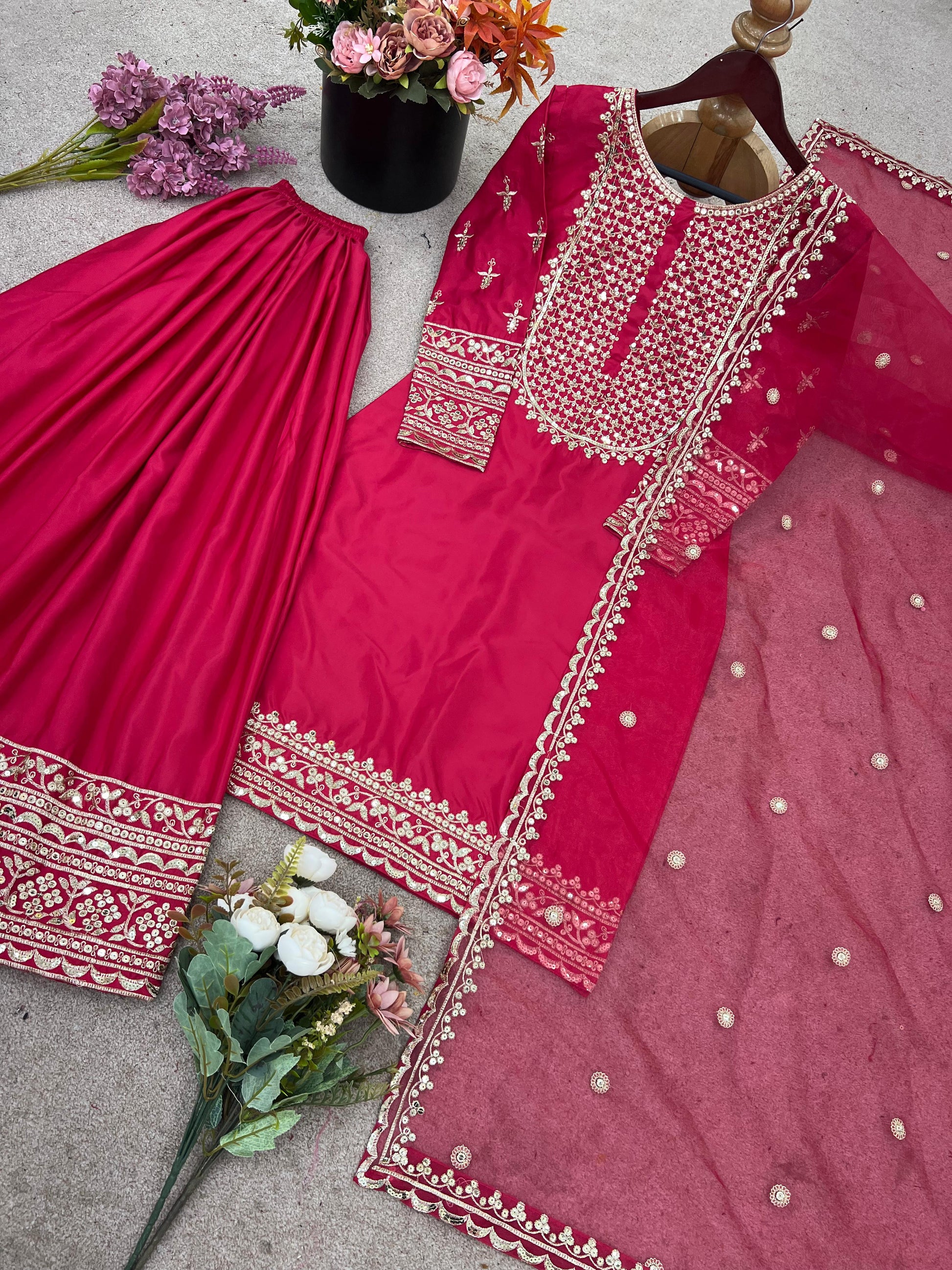 Elegant Embroidered Sequence Designer Sharara Set