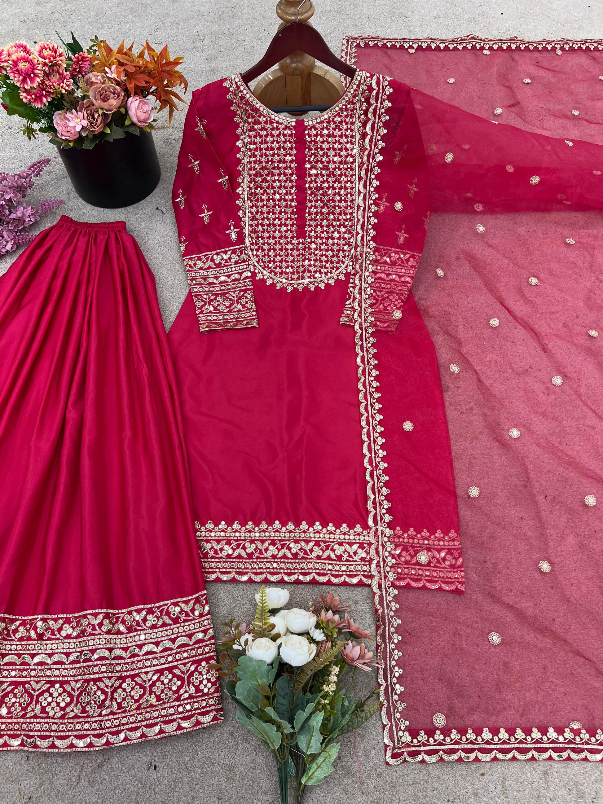 Elegant Embroidered Sequence Designer Sharara Set