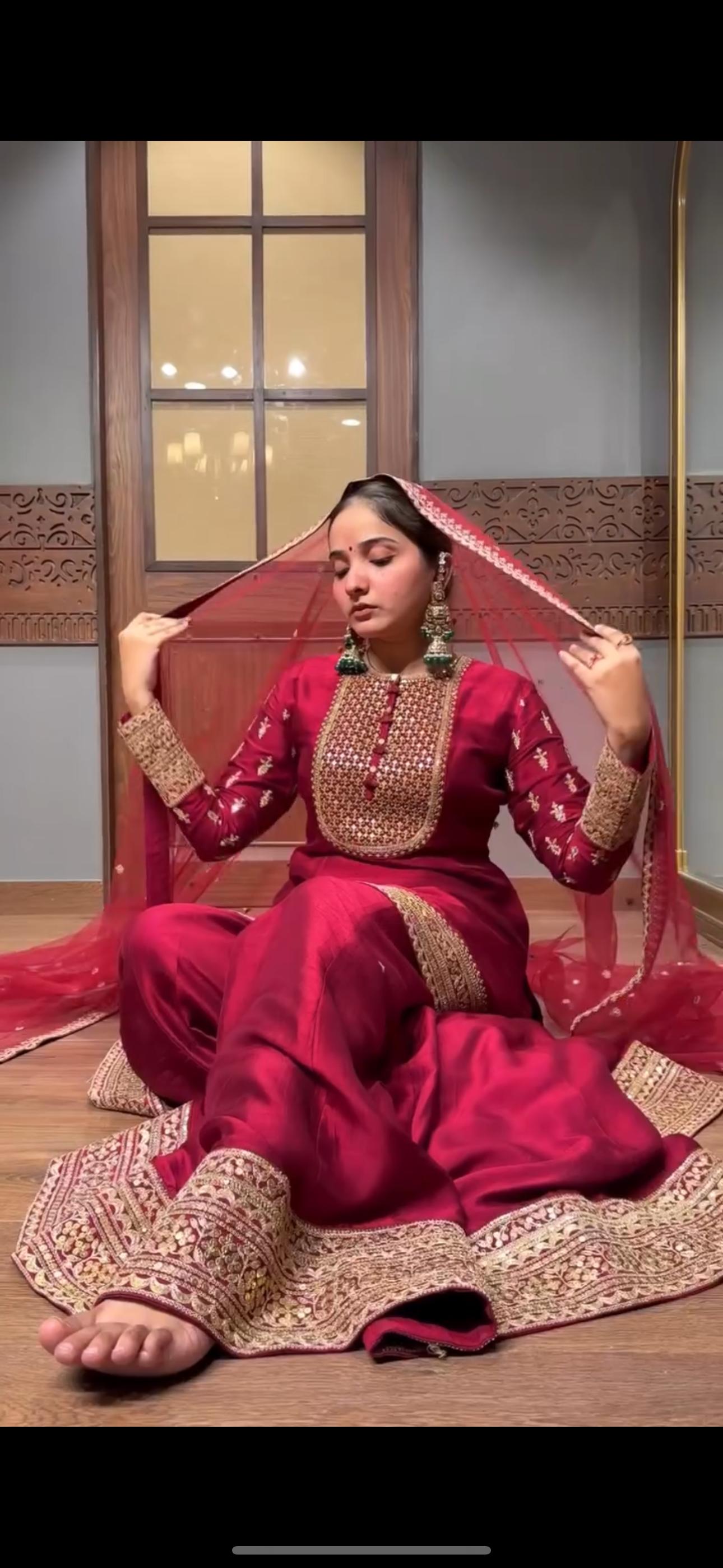 Elegant Embroidered Sequence Designer Sharara Set