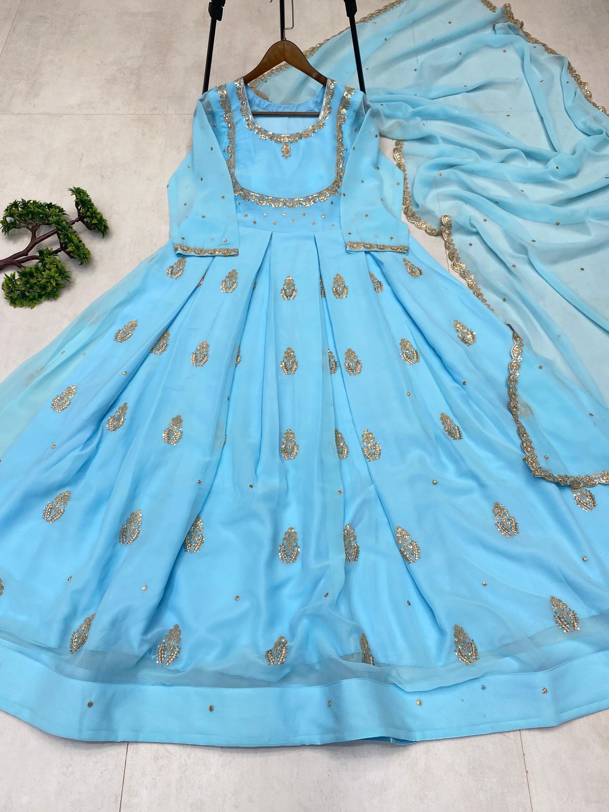 EXCLUSIVE 2 PIECE GOWN WITH DUPATTA IN SEQUENCE EMBROIDERY WORK