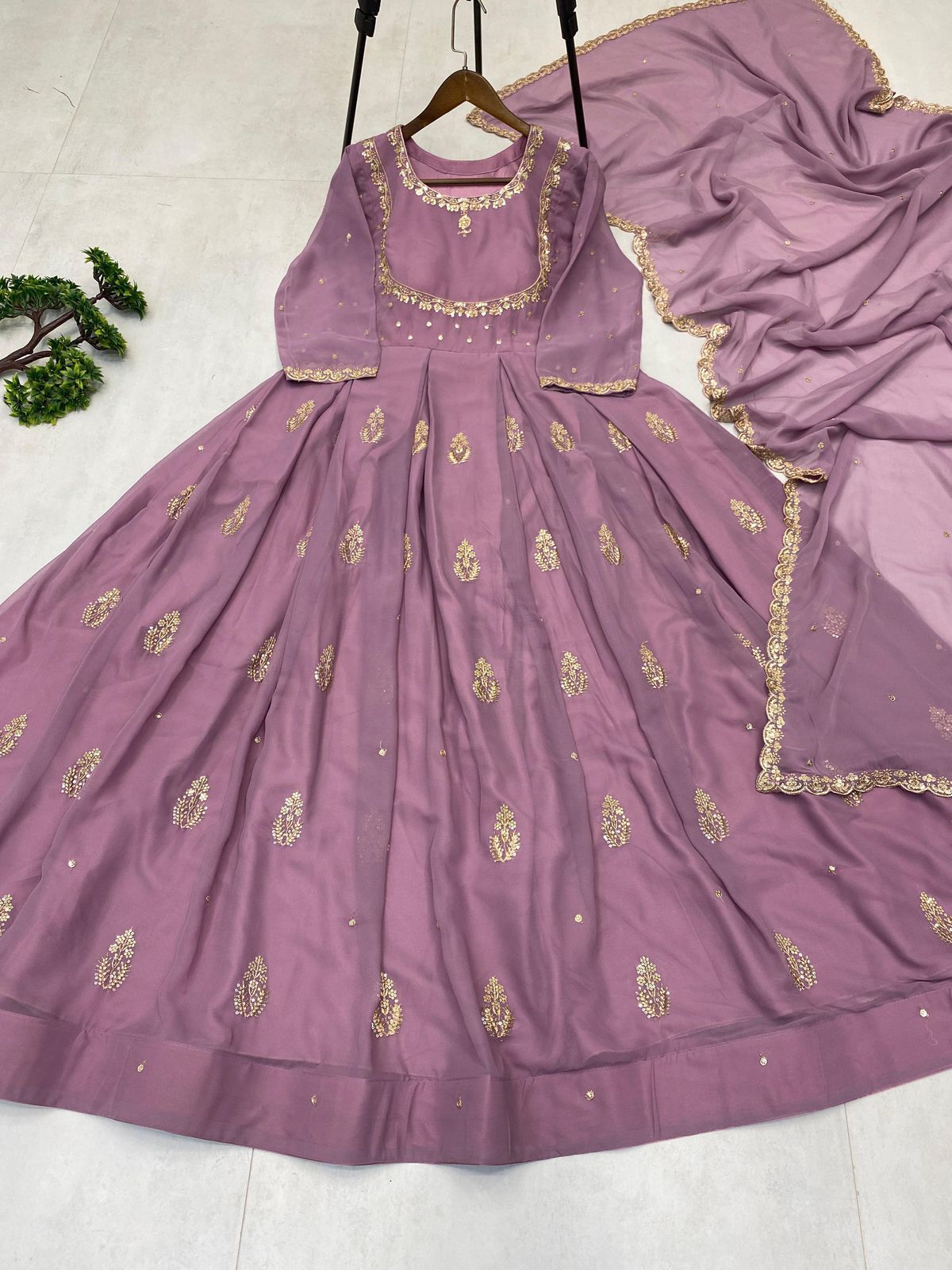 EXCLUSIVE 2 PIECE GOWN WITH DUPATTA IN SEQUENCE EMBROIDERY WORK