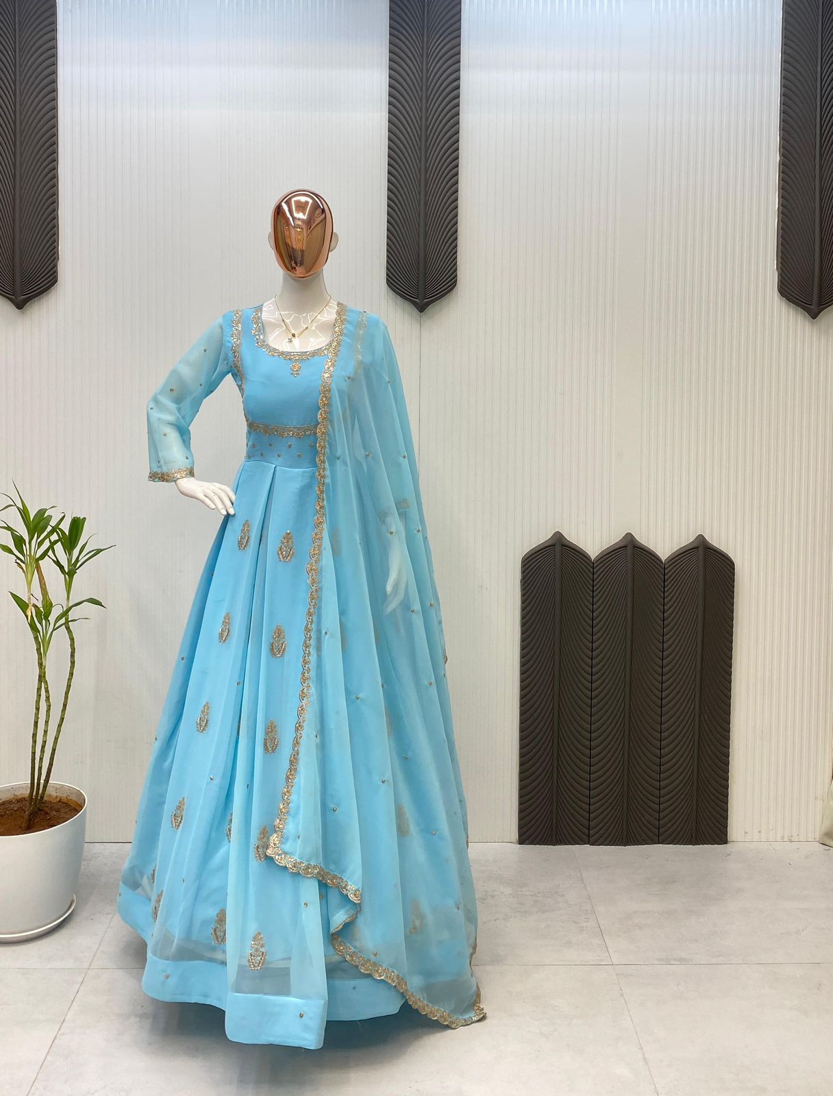 EXCLUSIVE 2 PIECE GOWN WITH DUPATTA IN SEQUENCE EMBROIDERY WORK