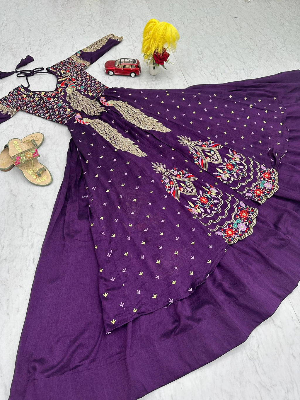 Crop Top with Shrug & Lehenga Set Pure Vichitra Fabric