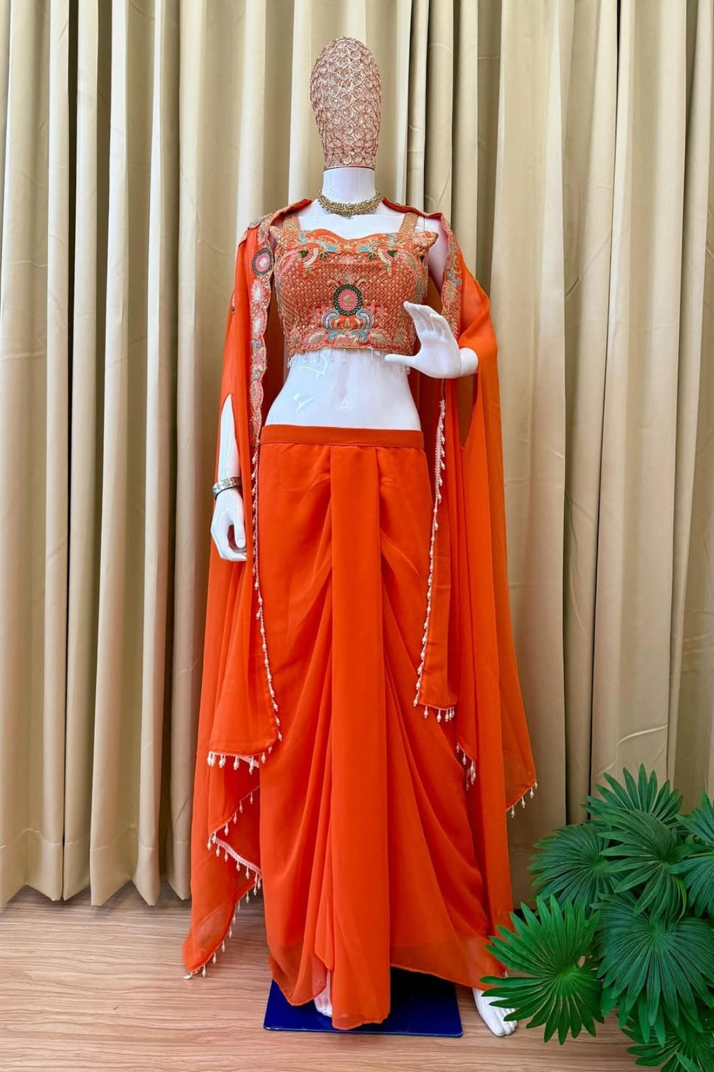 Designer Indo-Western Lehenga with Embroidered Shrug & Blouse