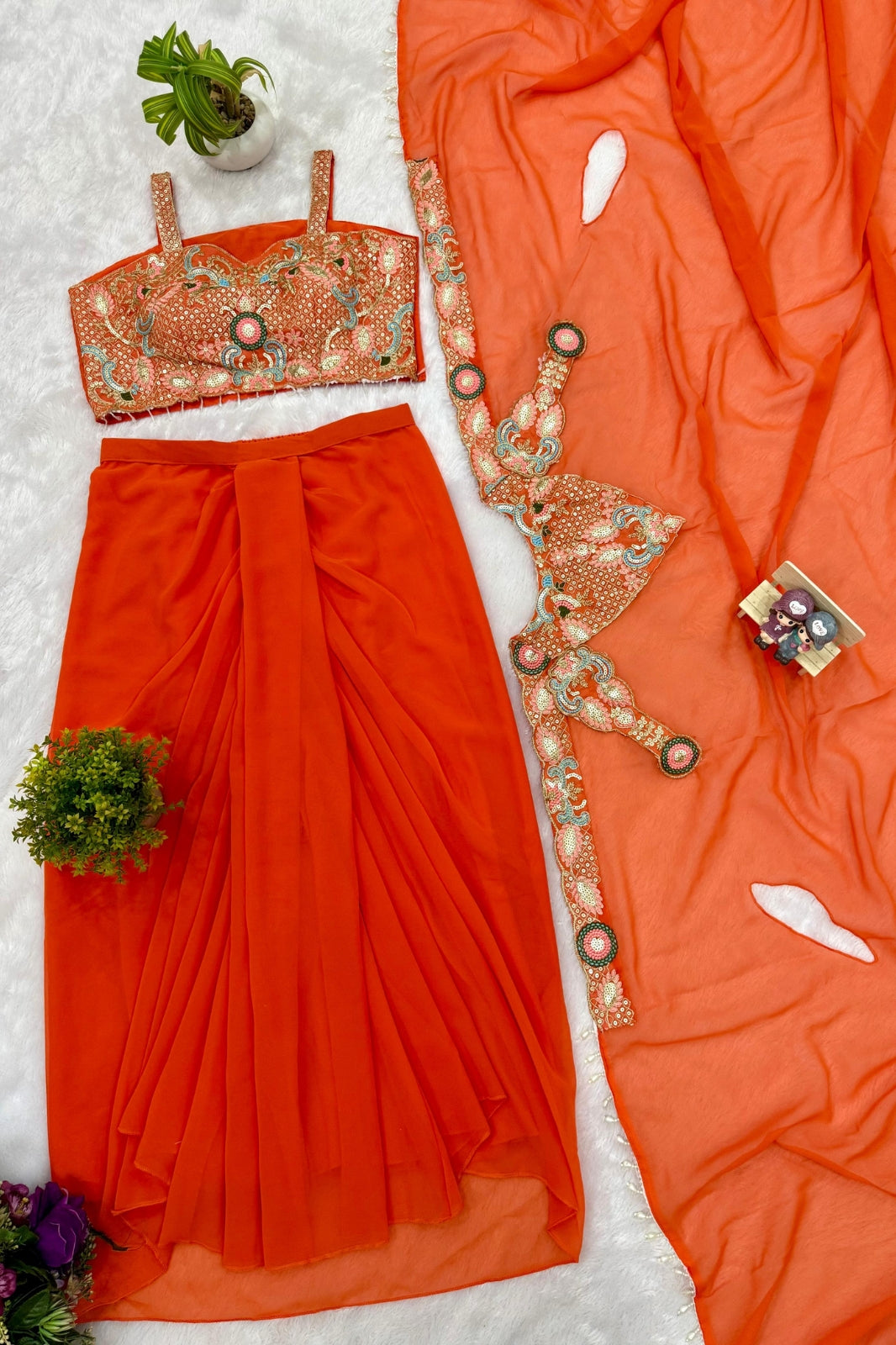 Designer Indo-Western Lehenga with Embroidered Shrug & Blouse