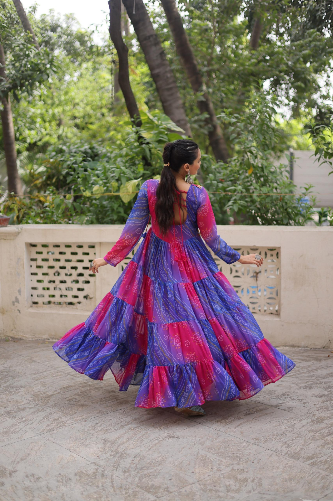 Navratri Special Laheriya Bandhej Kutchi Work Georgette Gown