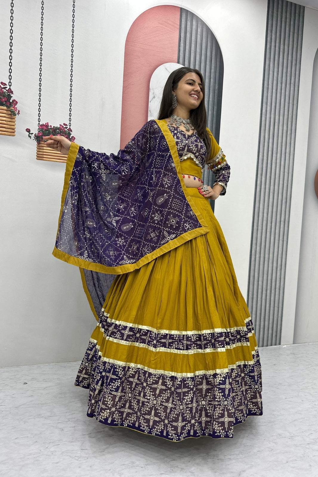 Navratri Special Pure Cotton Mirror Work Lehenga Choli