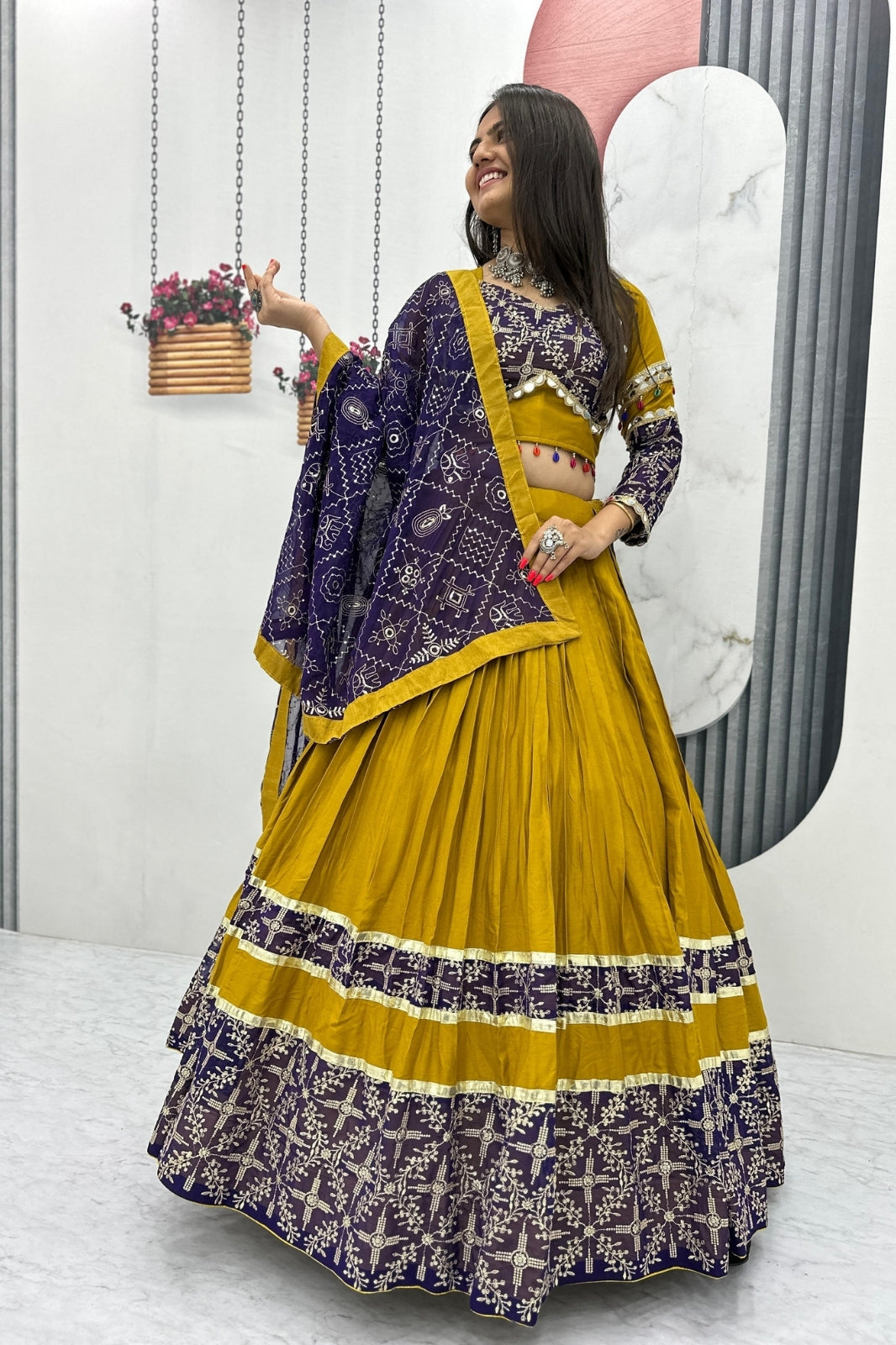 Navratri Special Pure Cotton Mirror Work Lehenga Choli