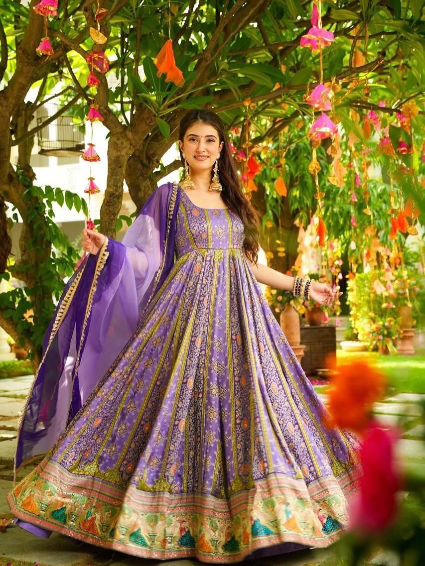 FLAME Organza Silk Anarkali Gown with Dupatta