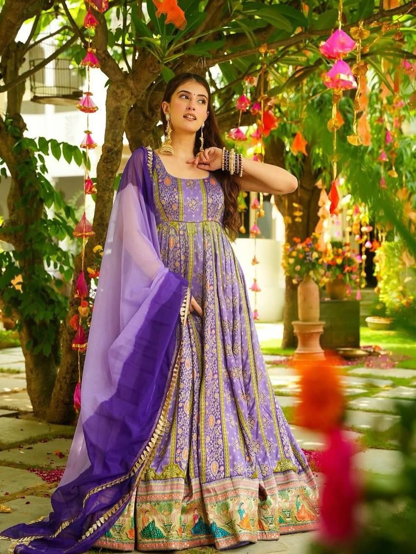 FLAME Organza Silk Anarkali Gown with Dupatta