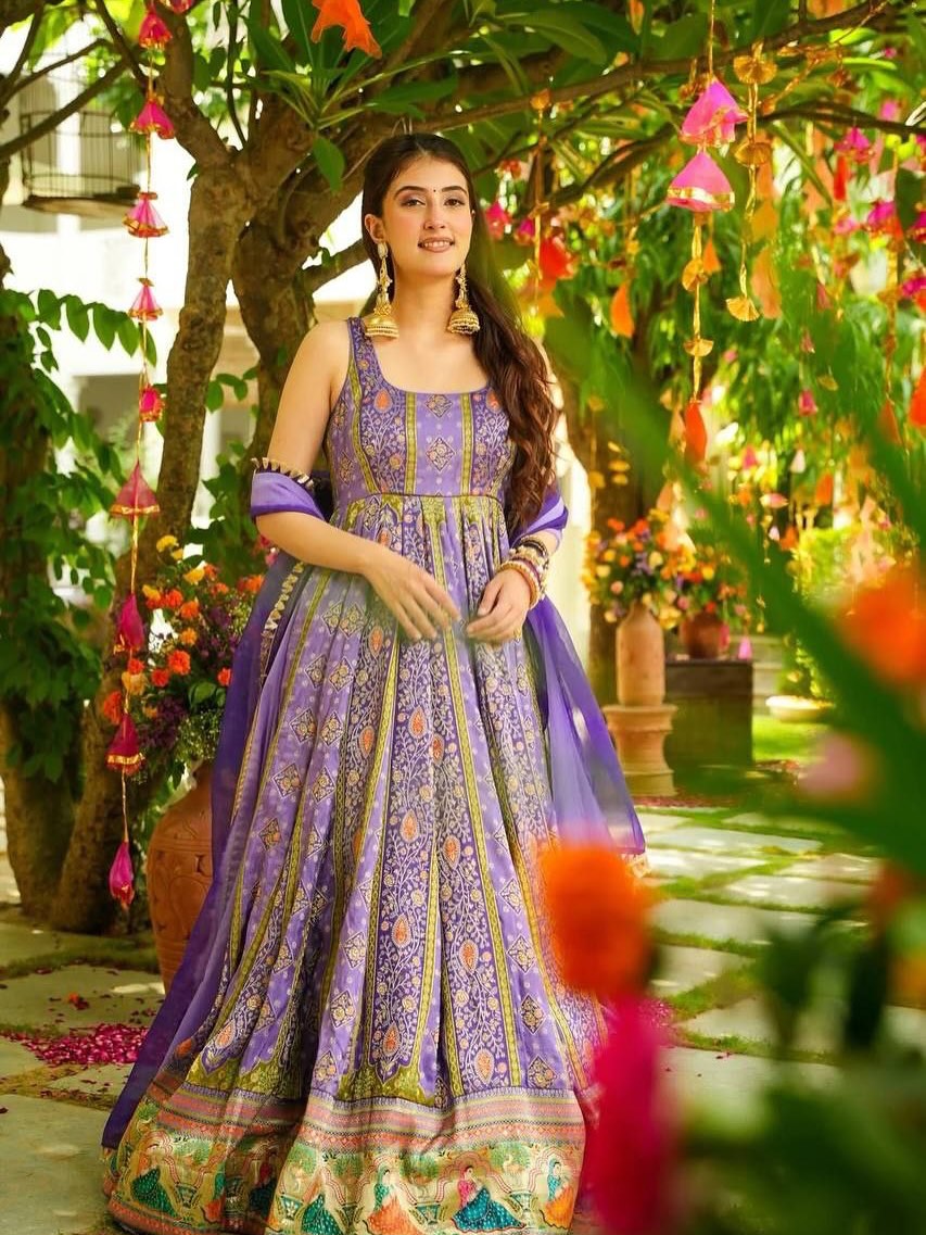 FLAME Organza Silk Anarkali Gown with Dupatta