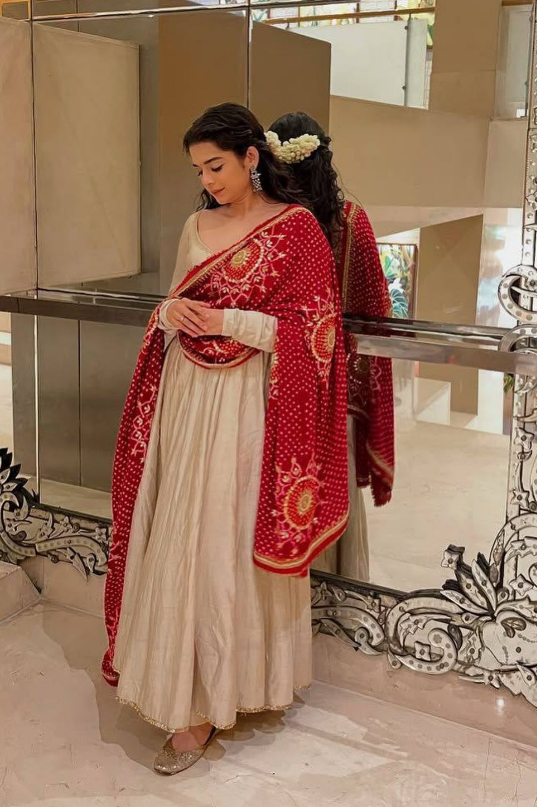 Designer & Elegant 3-Piece Gown with Printed Bandhani Dupatta