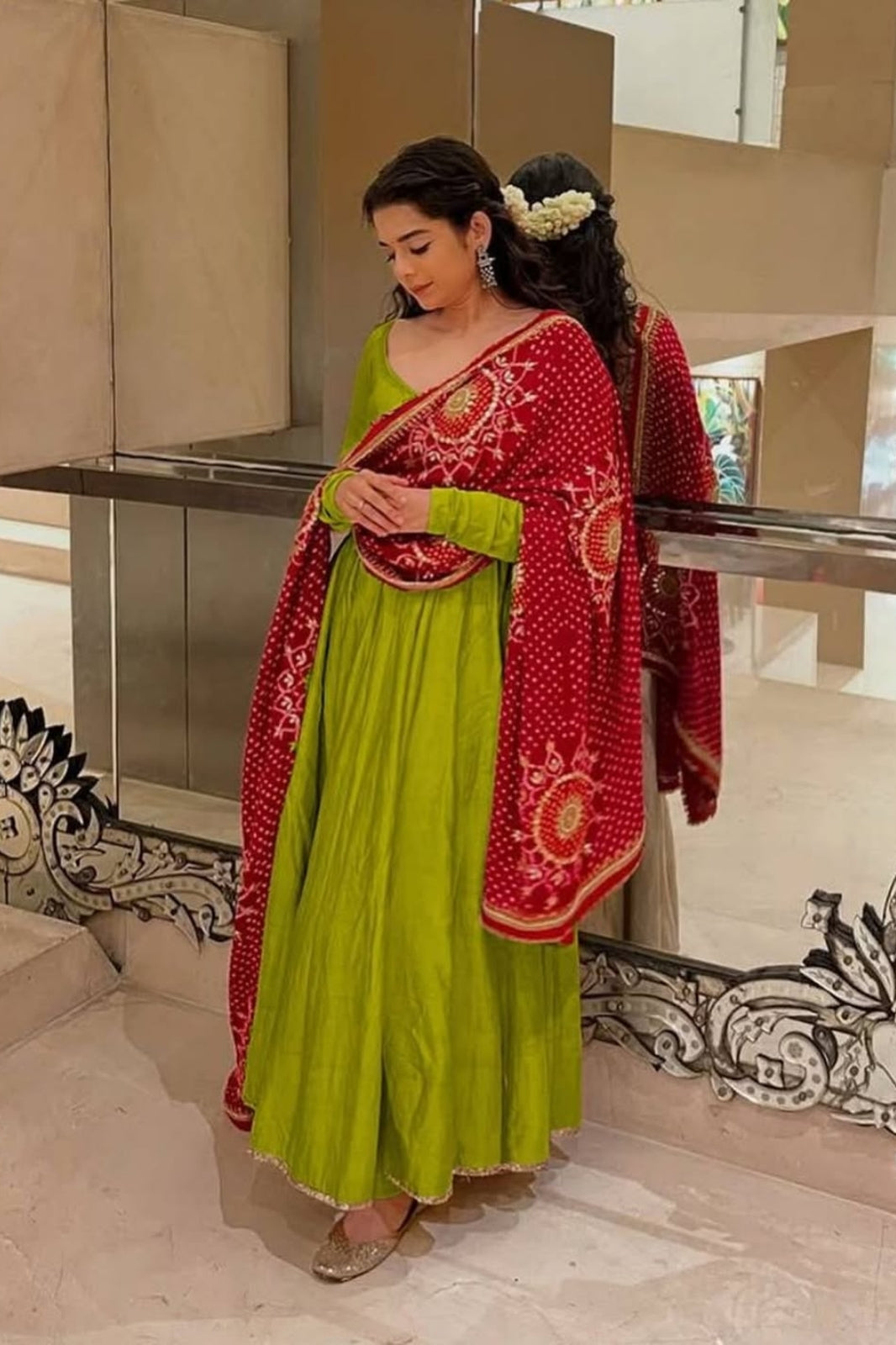Designer & Elegant 3-Piece Gown with Printed Bandhani Dupatta